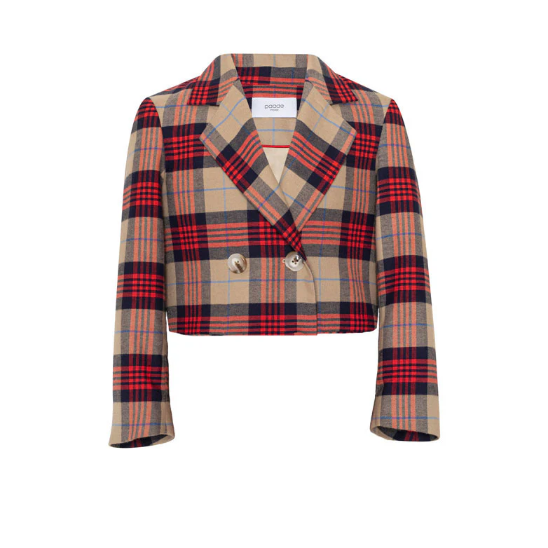 Paade Mode Red Plaid Tartan Special Edition Crop Blazer