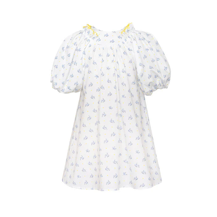 Paade Mode White Pearl Cotton Puff Sleeve Dress