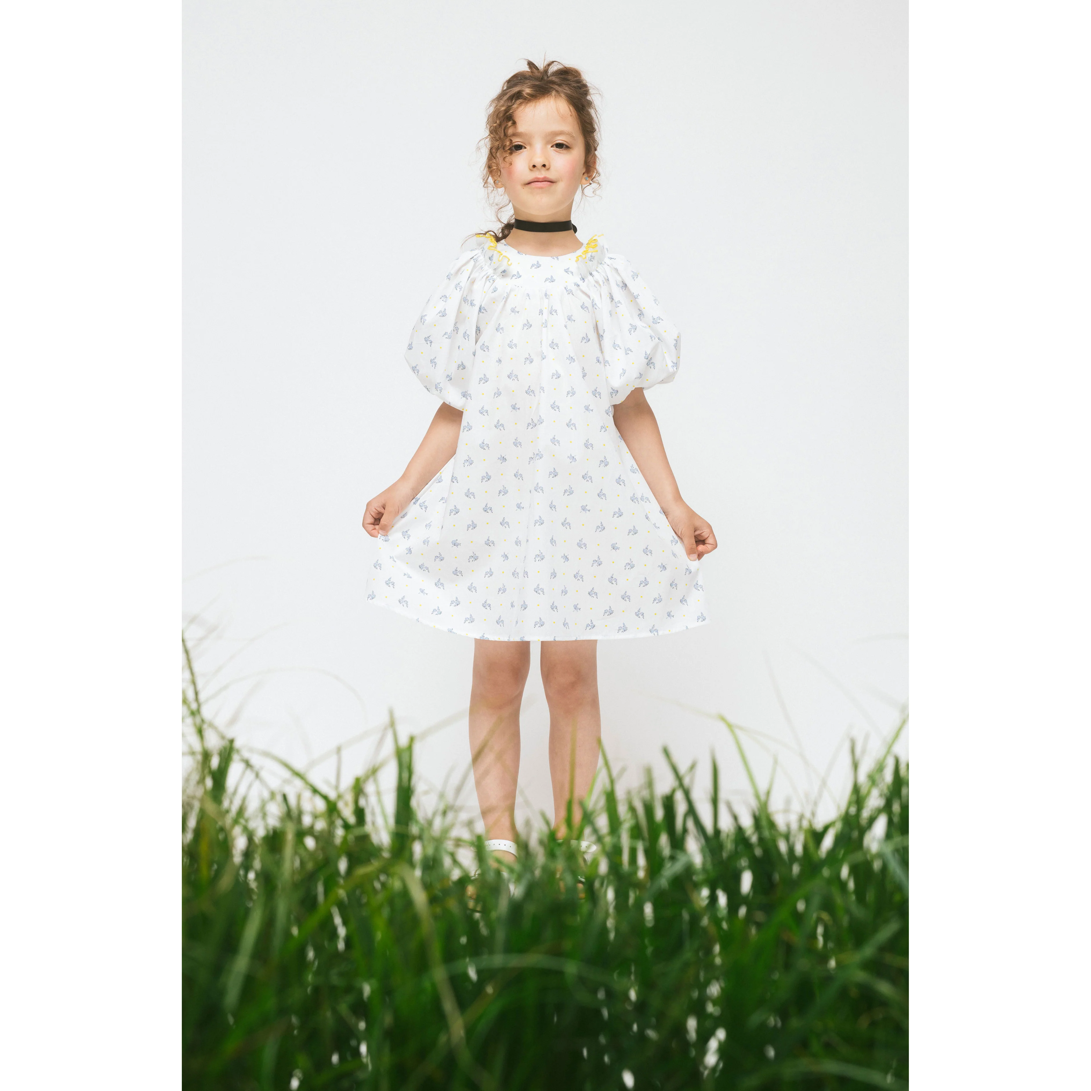 Paade Mode White Pearl Cotton Puff Sleeve Dress - Image 2