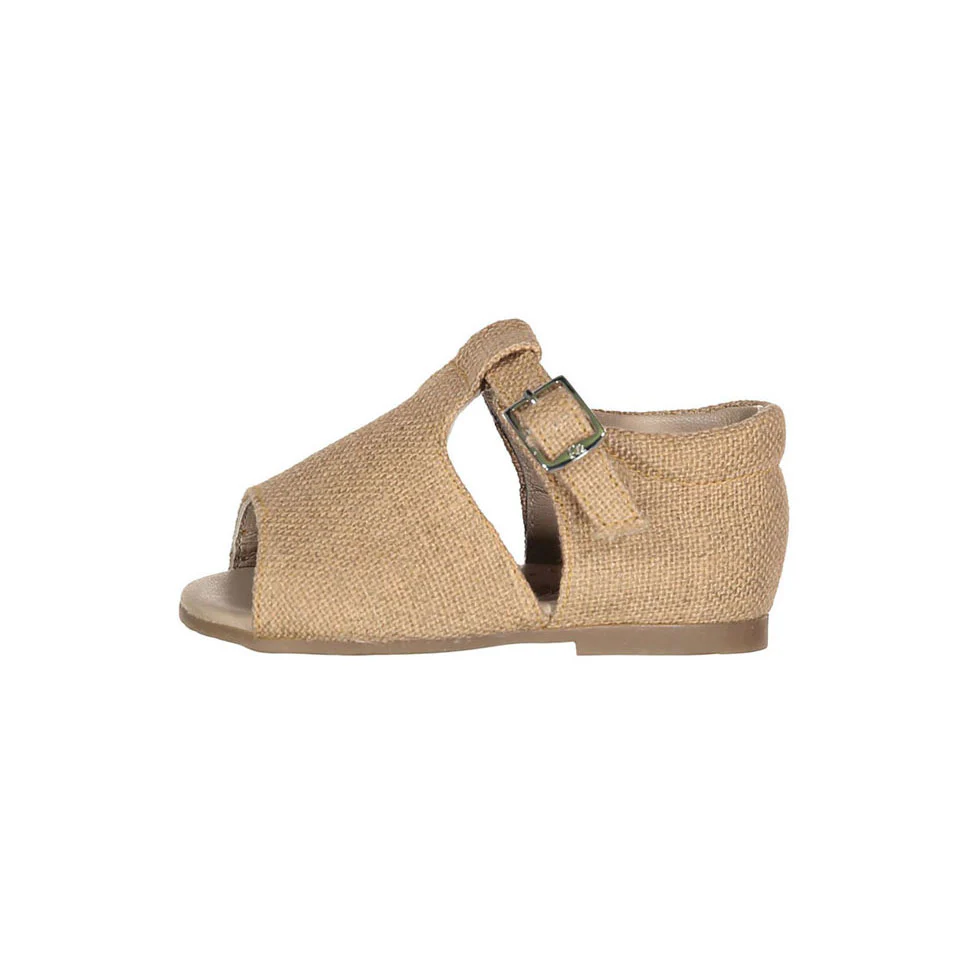 Papanatas Beige Linen Open Toe Baby Sandals - Image 2