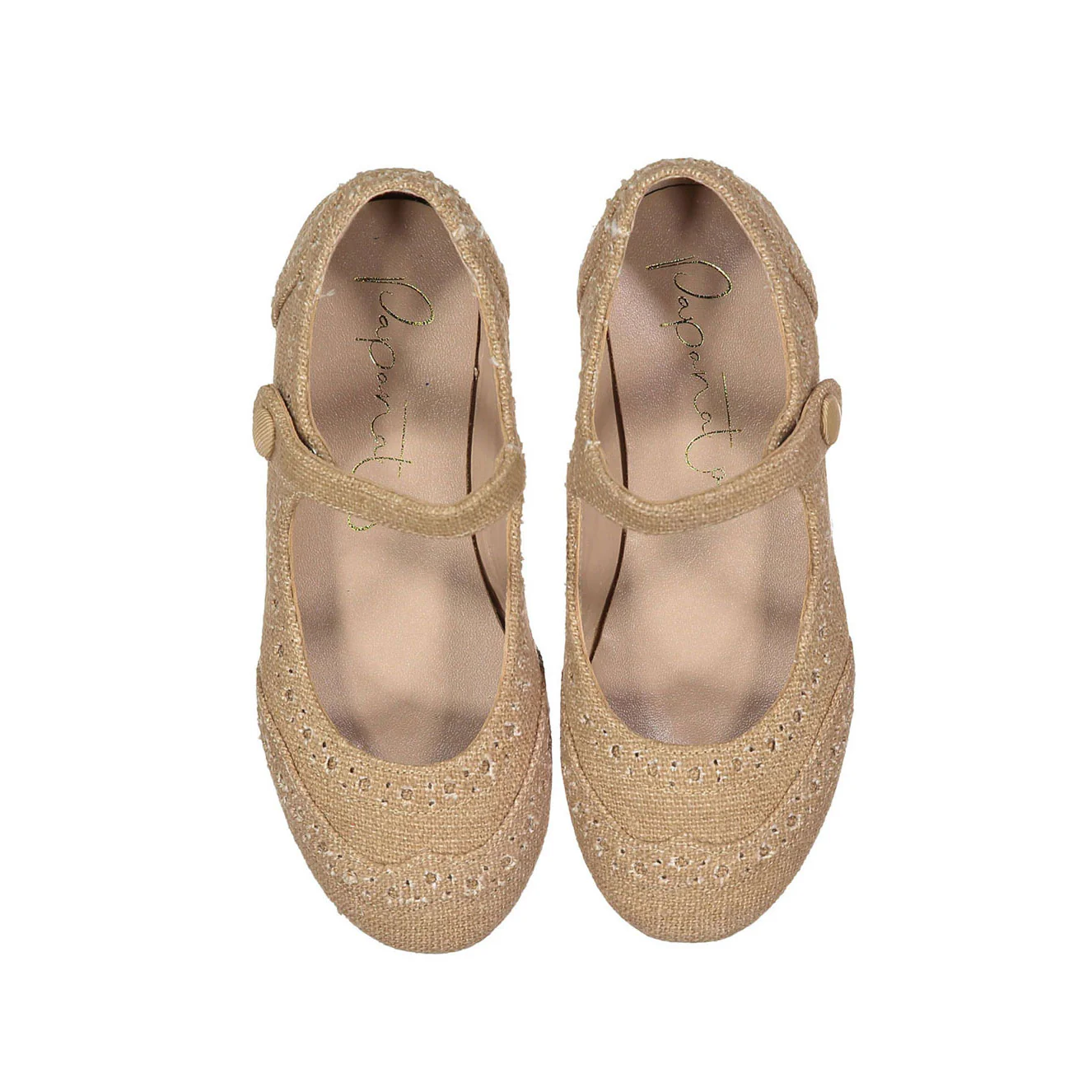 Papanatas Beige Linen Wingtip Mary Janes