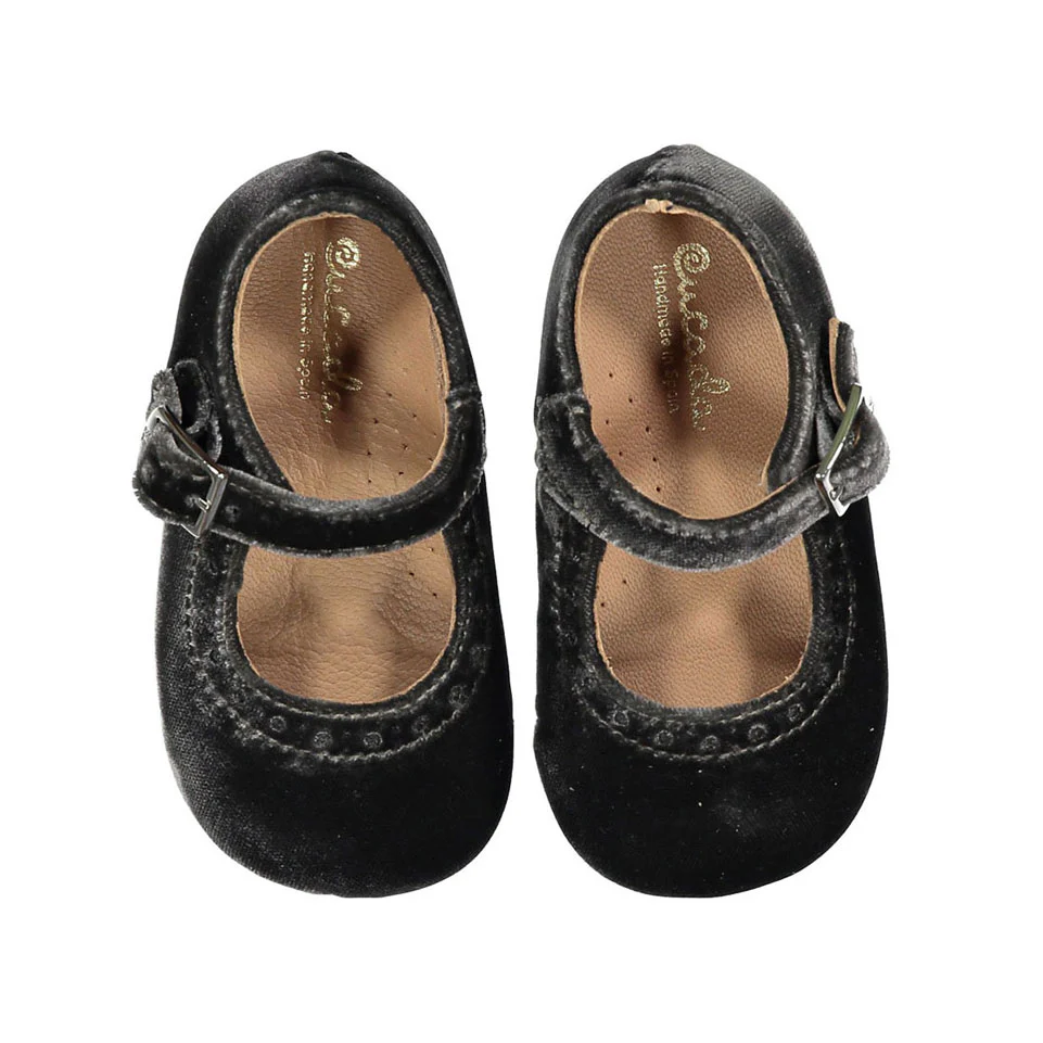 Papanatas Grey Velvet Baby Mary Janes