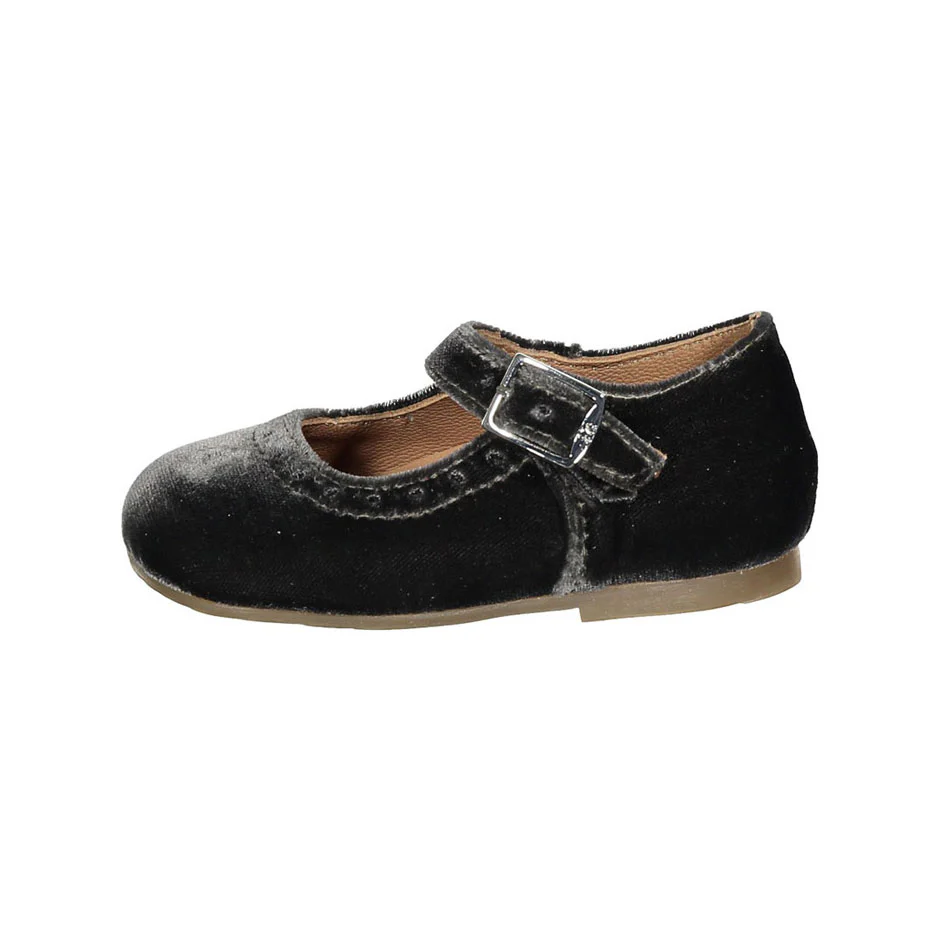 Papanatas Grey Velvet Baby Mary Janes - Image 2