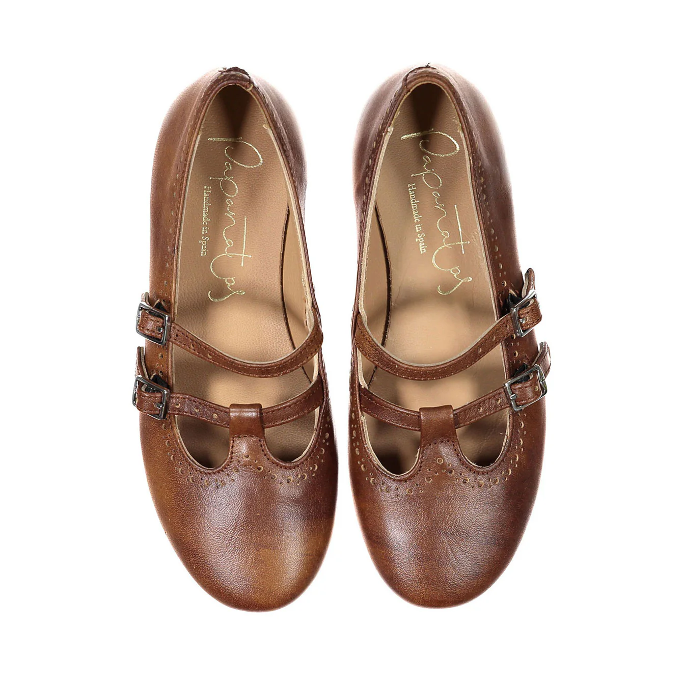 Papanatas Brown Double Buckle T-Strap