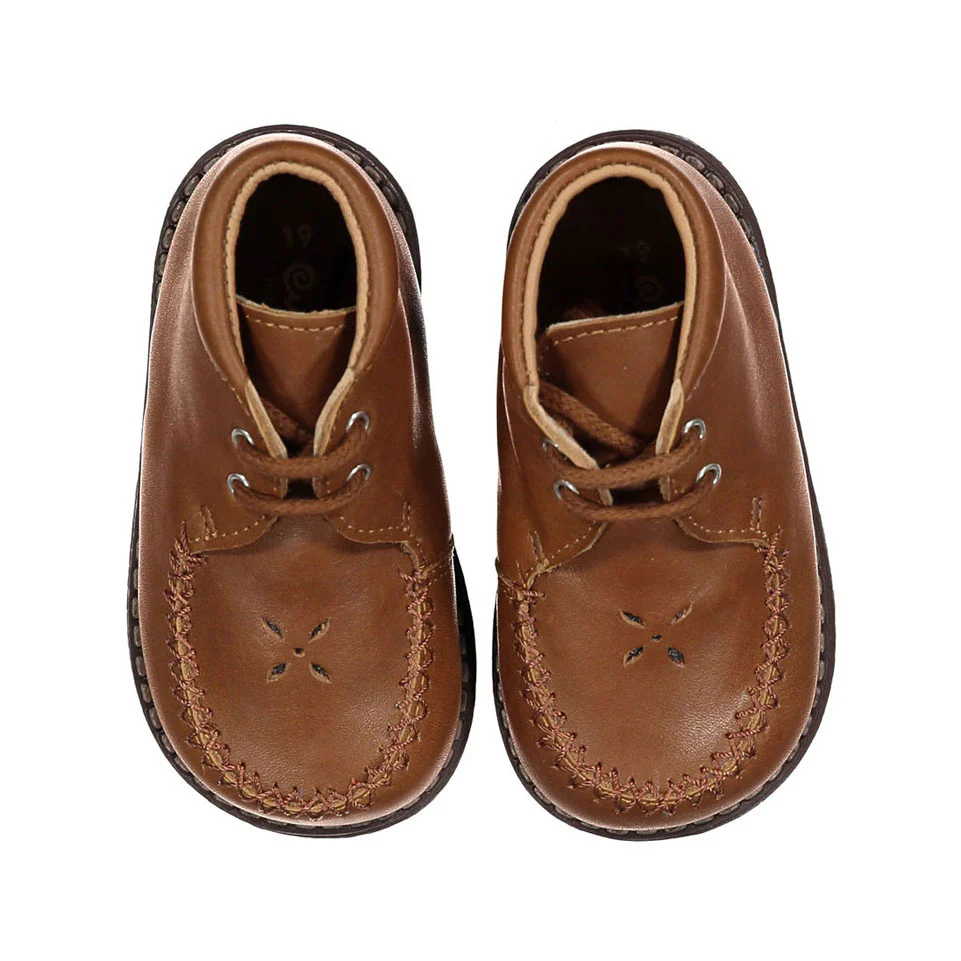 Papanatas Brown Leather Cut Out Baby Booties