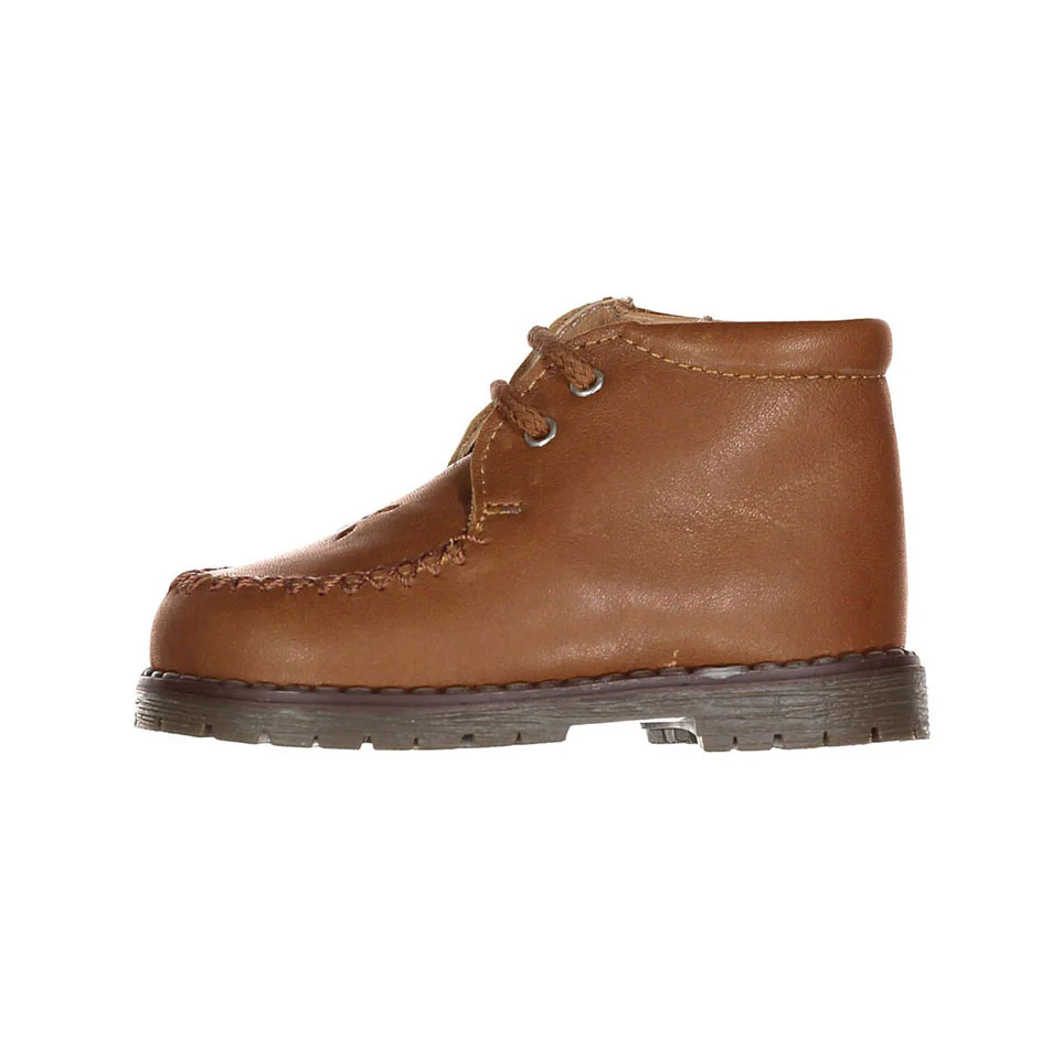 Papanatas Brown Leather Cut Out Baby Booties - Image 2