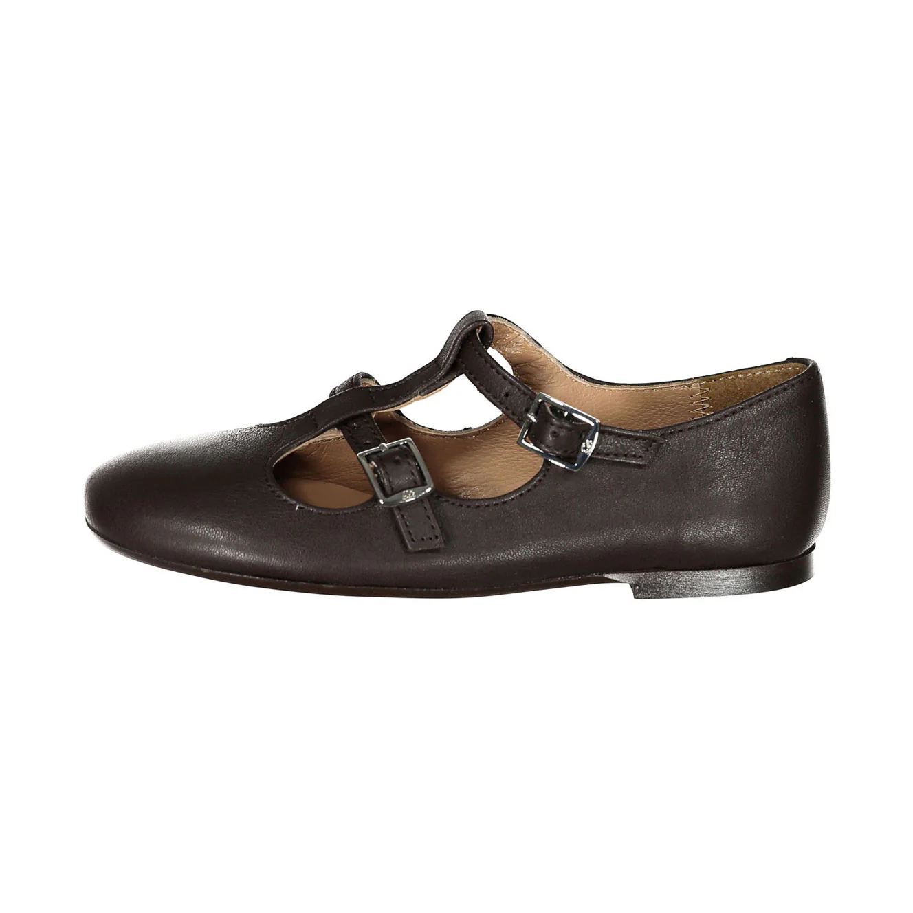 Papanatas Brown Leather Double T-Strap Flats - Image 2