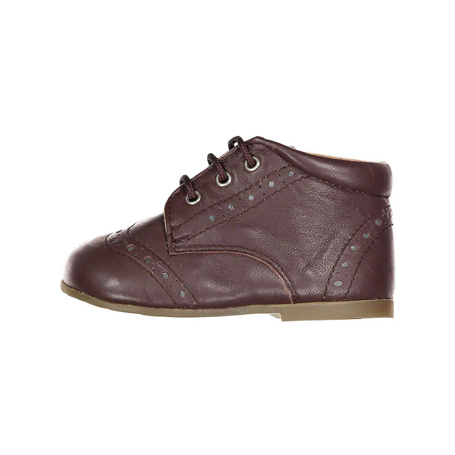 Papanatas Brown Leather Wingtip Baby Laces Shoe - Image 2