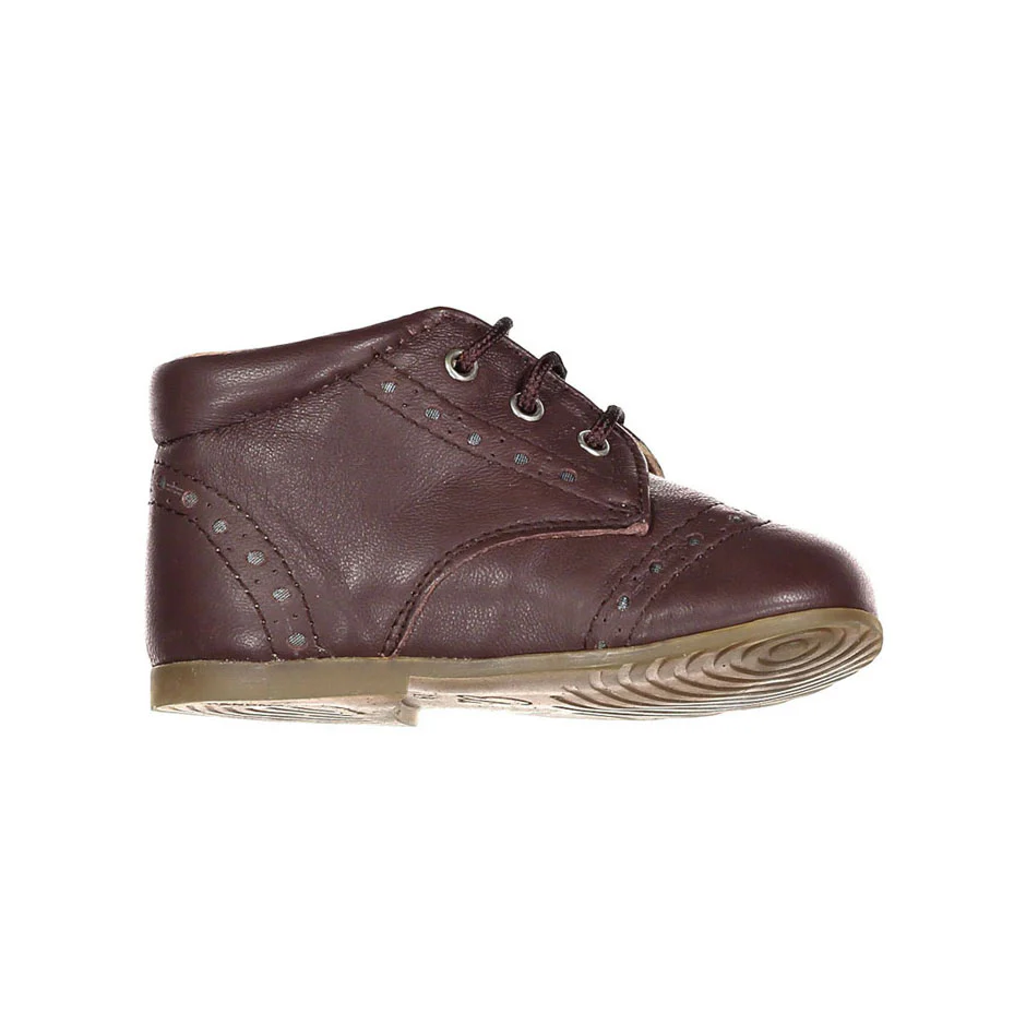 Papanatas Brown Leather Wingtip Baby Laces Shoe - Image 3