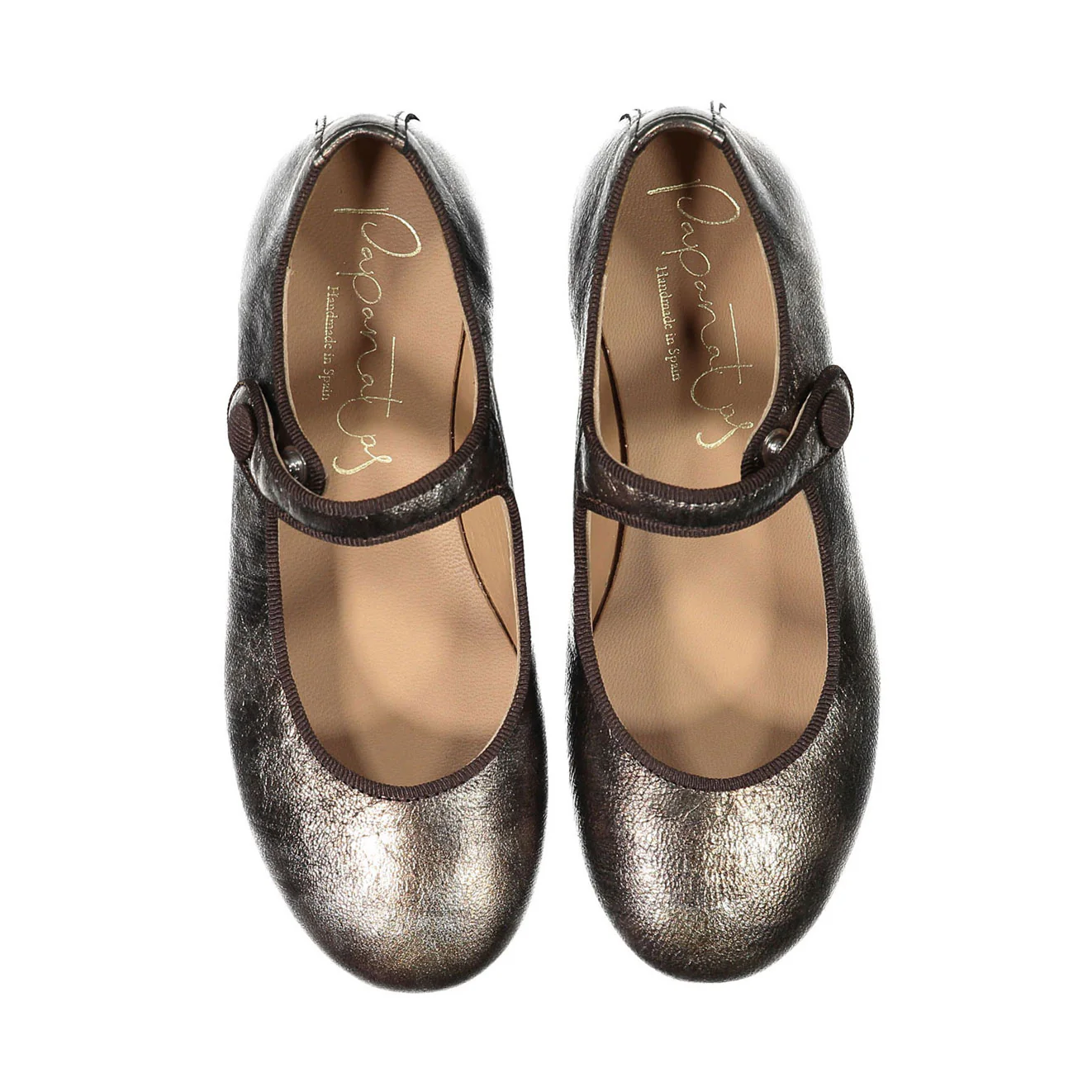 Papanatas Brown Metallic Button Mary Janes