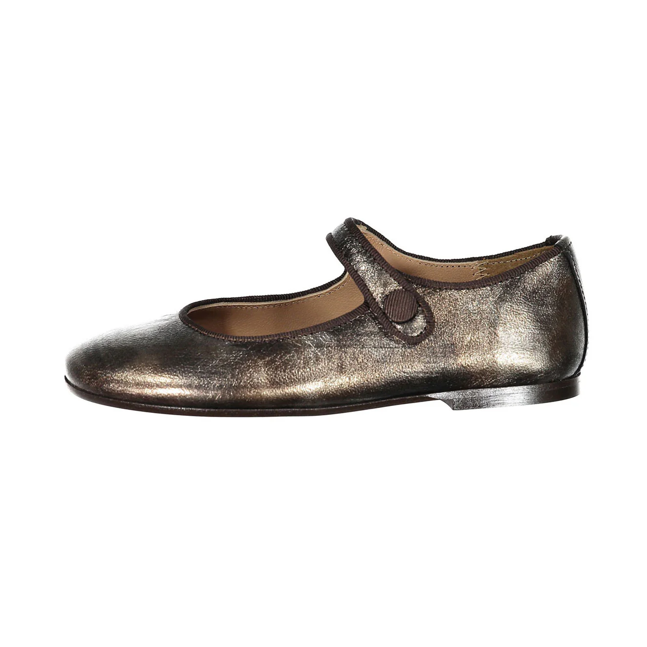 Papanatas Brown Metallic Button Mary Janes - Image 2