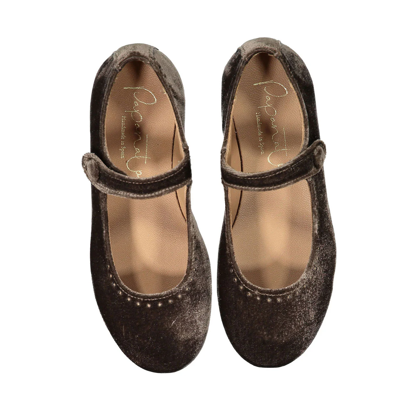 Papanatas Brown Velvet Dot Detail Mary Janes
