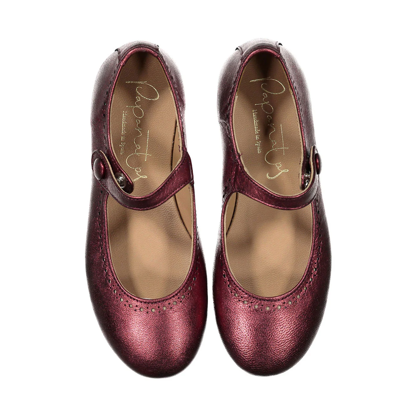 Papanatas Burgundy Metallic Dot Detail Mary Janes