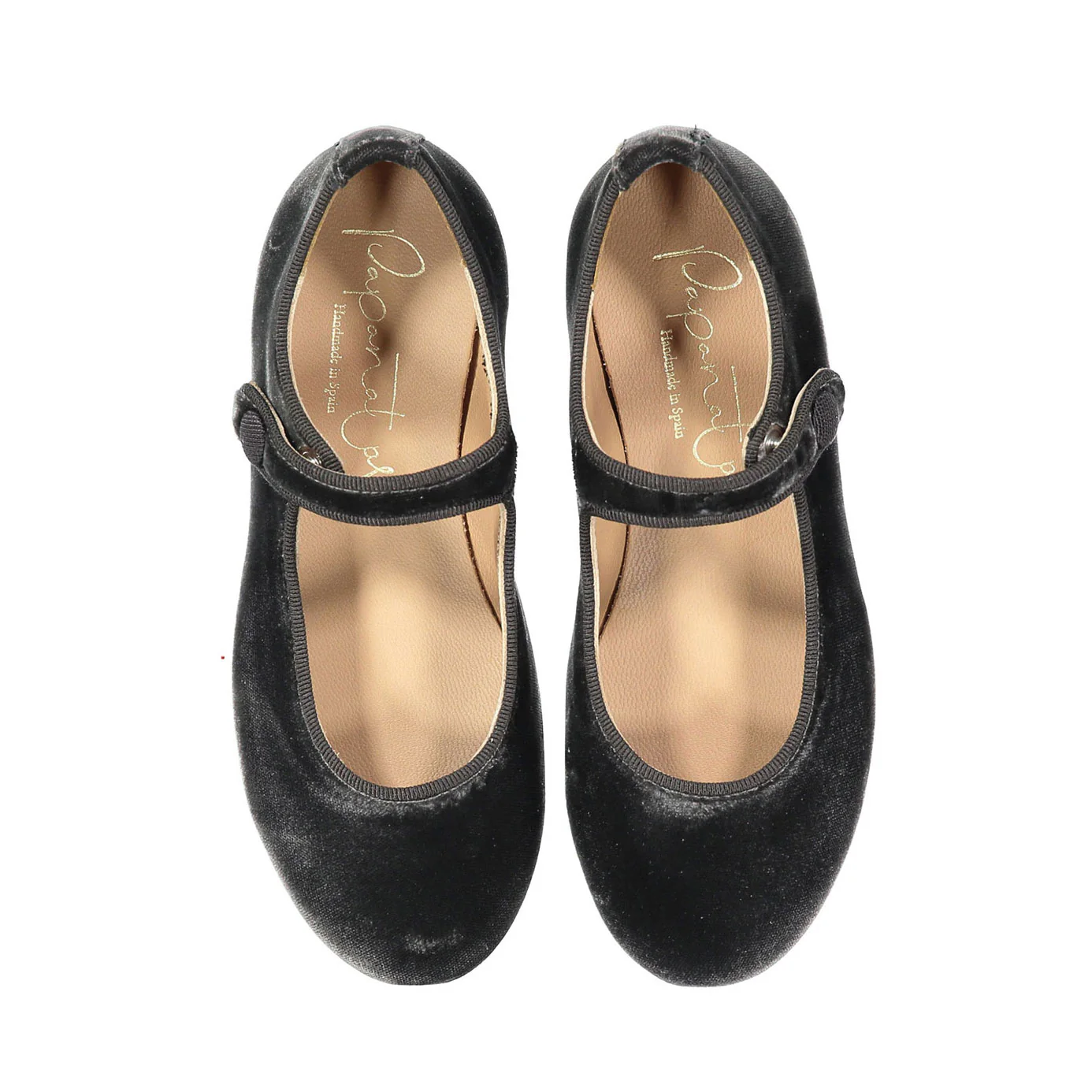 Papanatas Charcoal Velvet Button Mary Janes