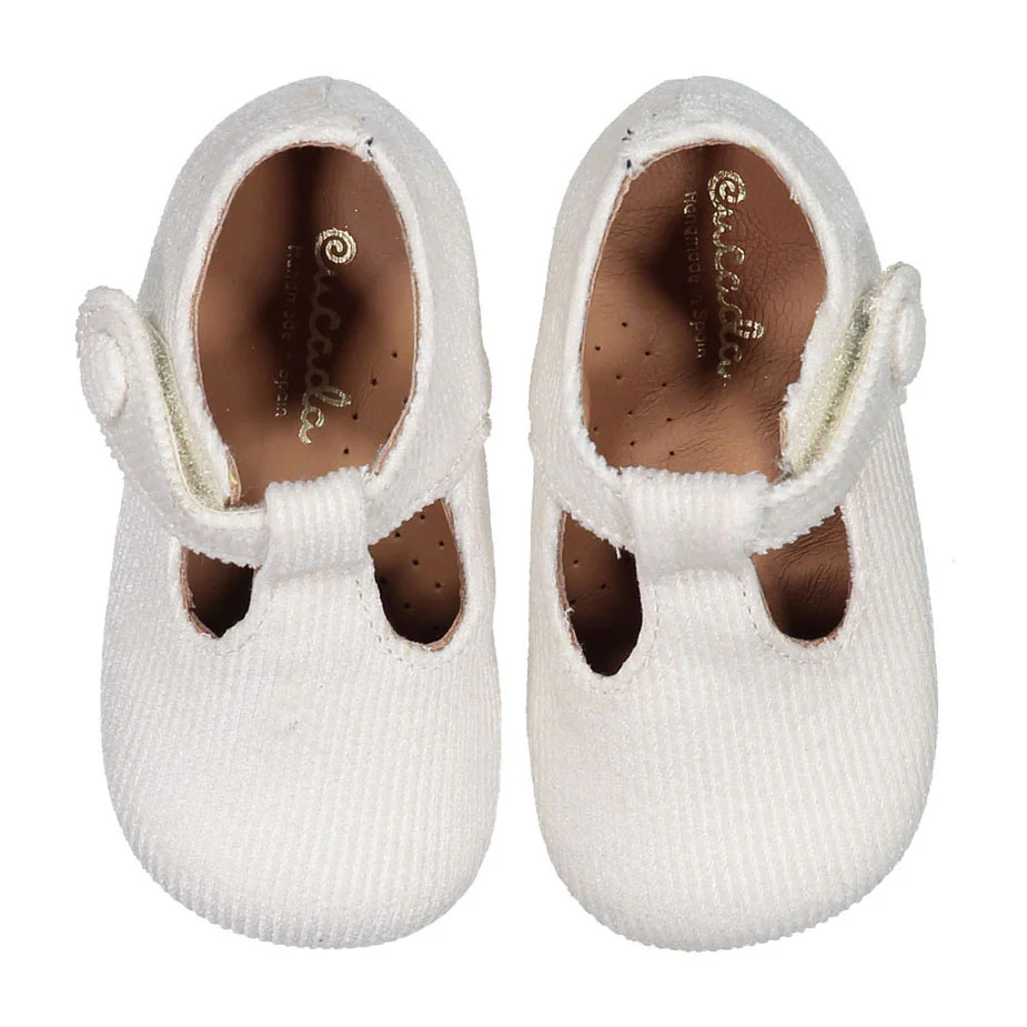 Papanatas Cream Cord Baby T-straps