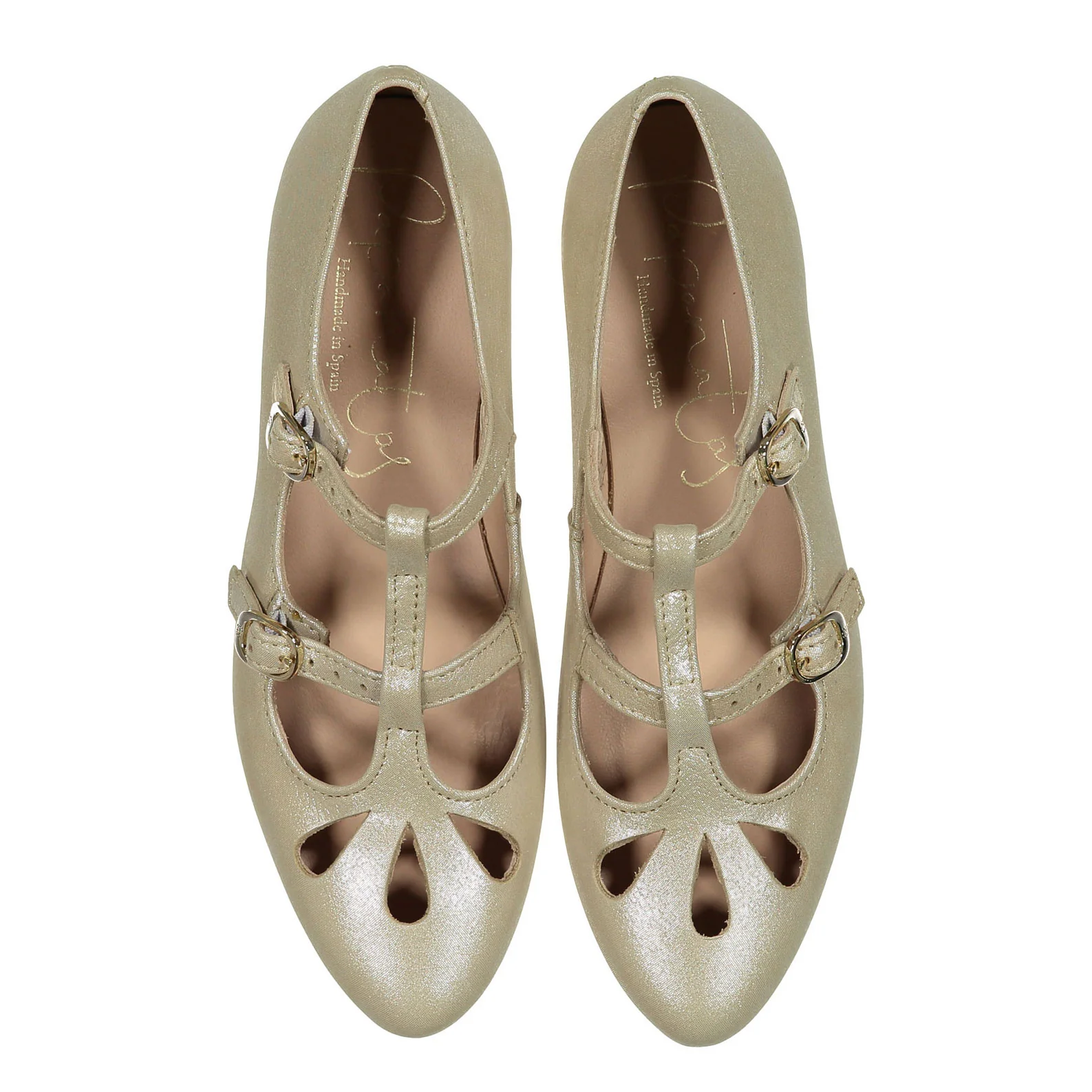 Papanatas Gold Double T-Strap Flat