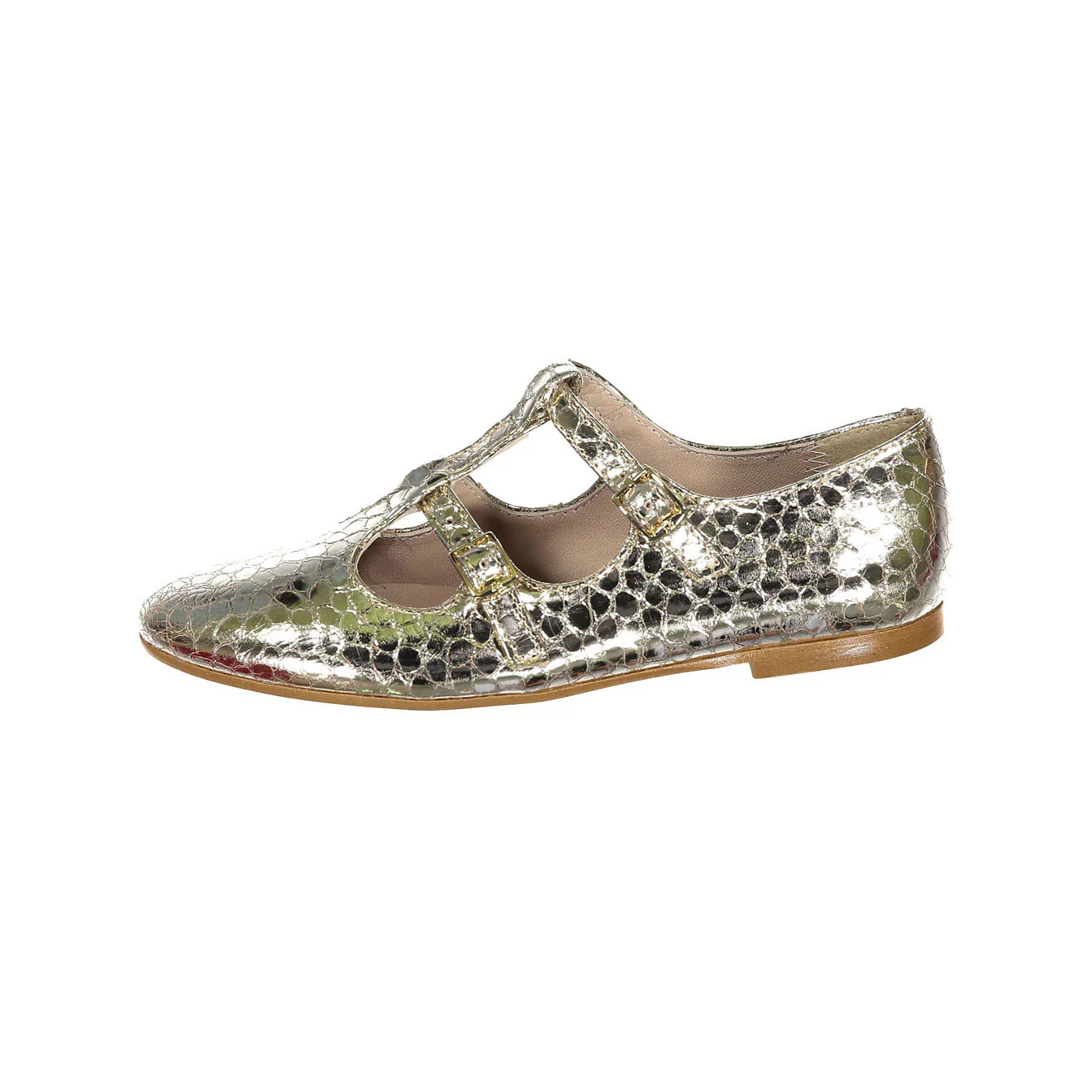 Papanatas Gold Croc Double T-Strap Flats - Image 2
