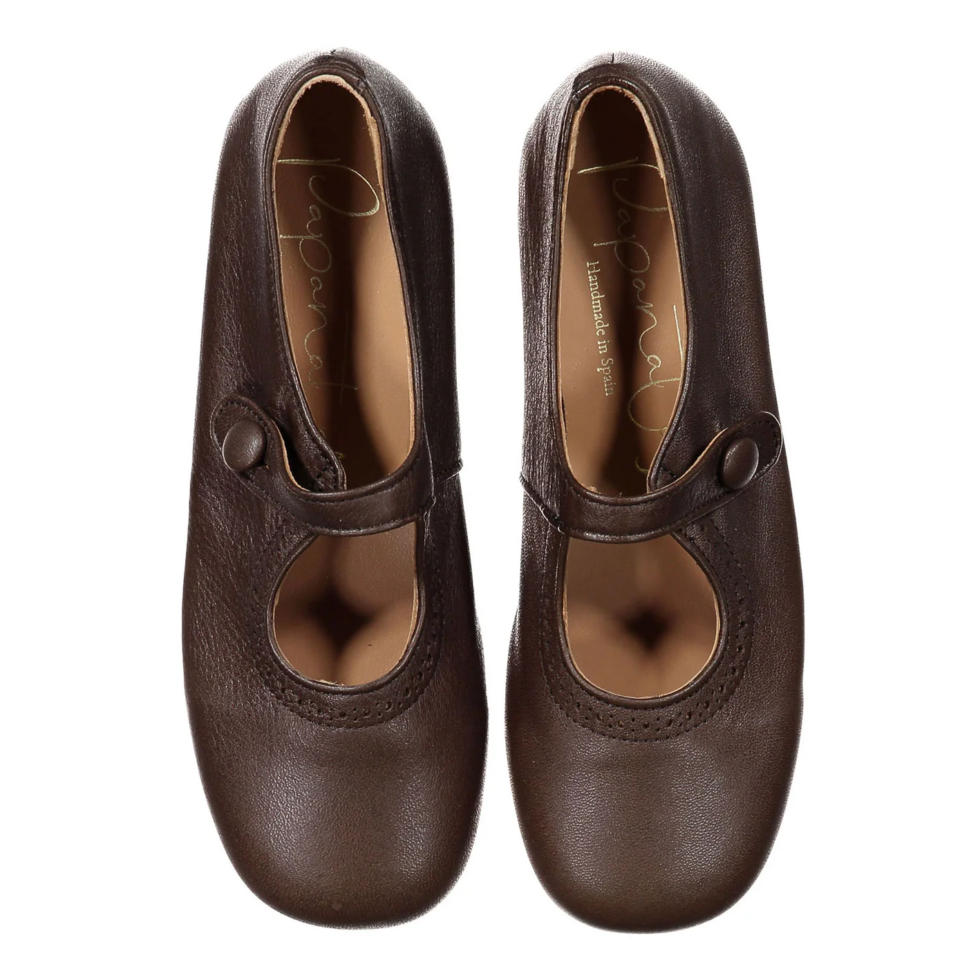 Papanatas Mocha Front Button Mary Janes