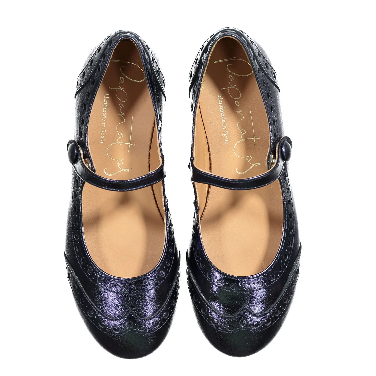 Papanatas Navy Metallic Wingtip Mary Janes