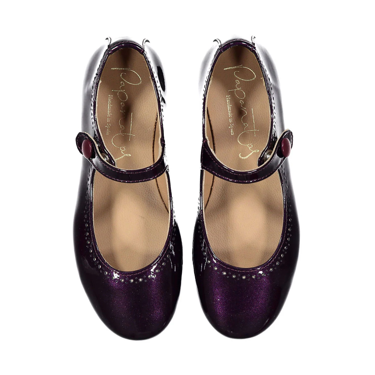 Papanatas Purple Patent Leather Dot Detail Mary Janes