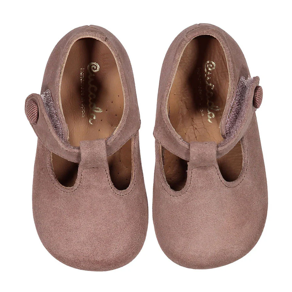 Papanatas Rose Suede Baby T-straps