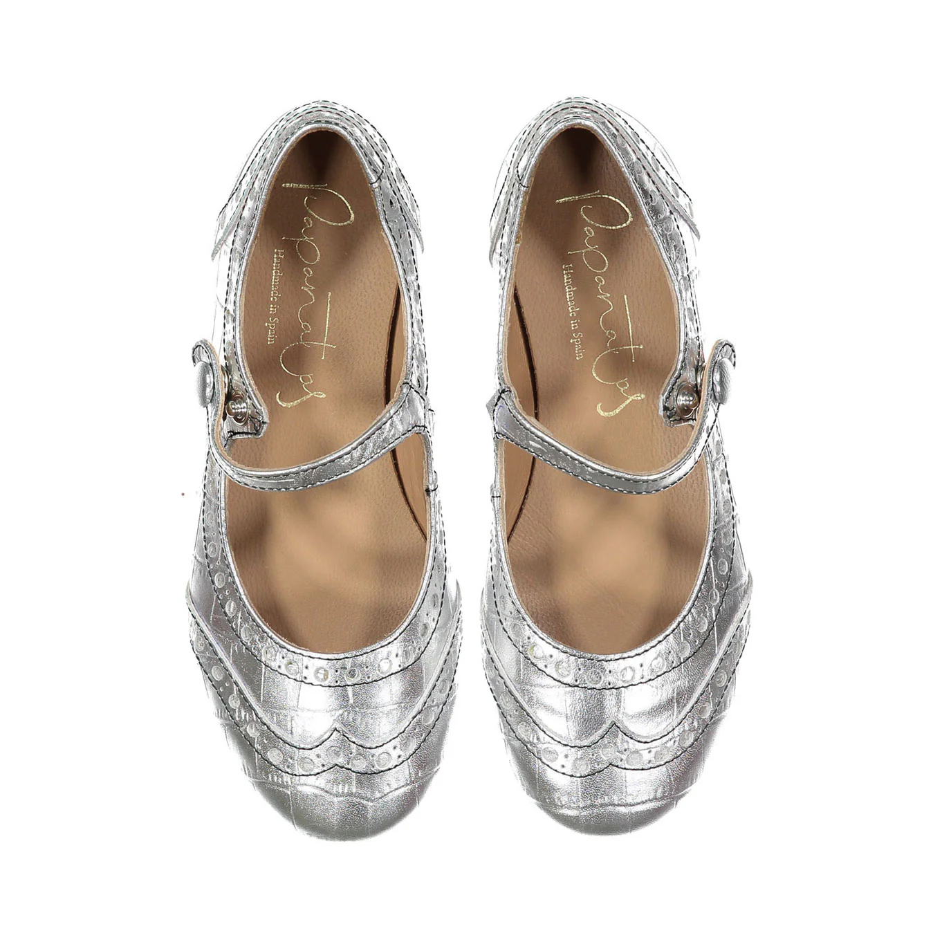 Papanatas Silver Leather Wingtip Mary Janes
