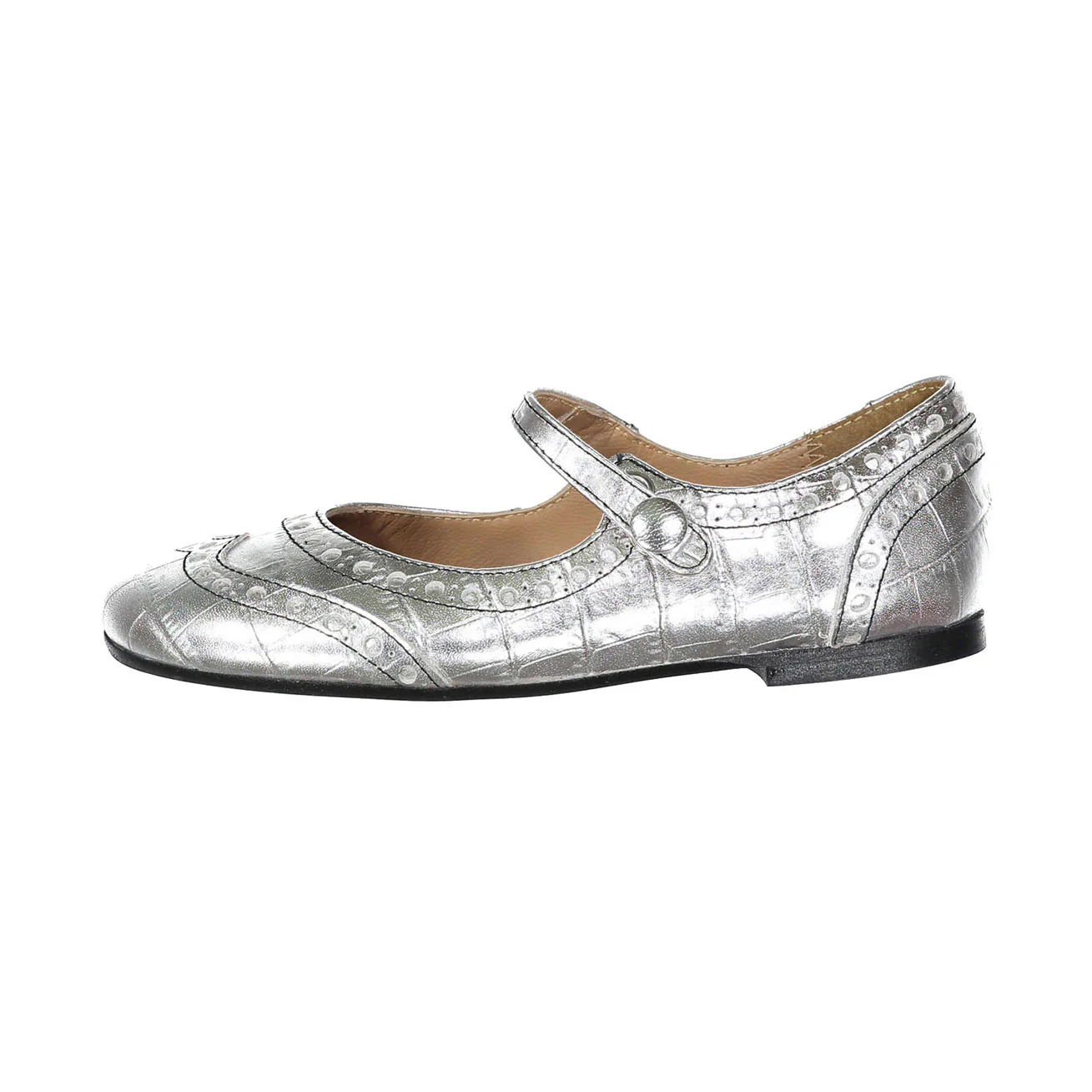 Papanatas Silver Leather Wingtip Mary Janes - Image 2
