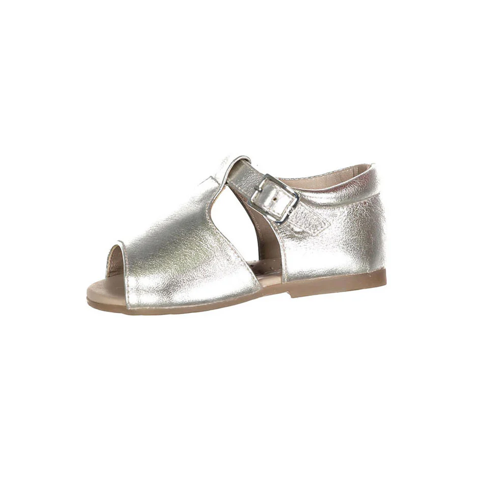 Papanatas Silver Metalic Open Toe Baby Sandals - Image 2