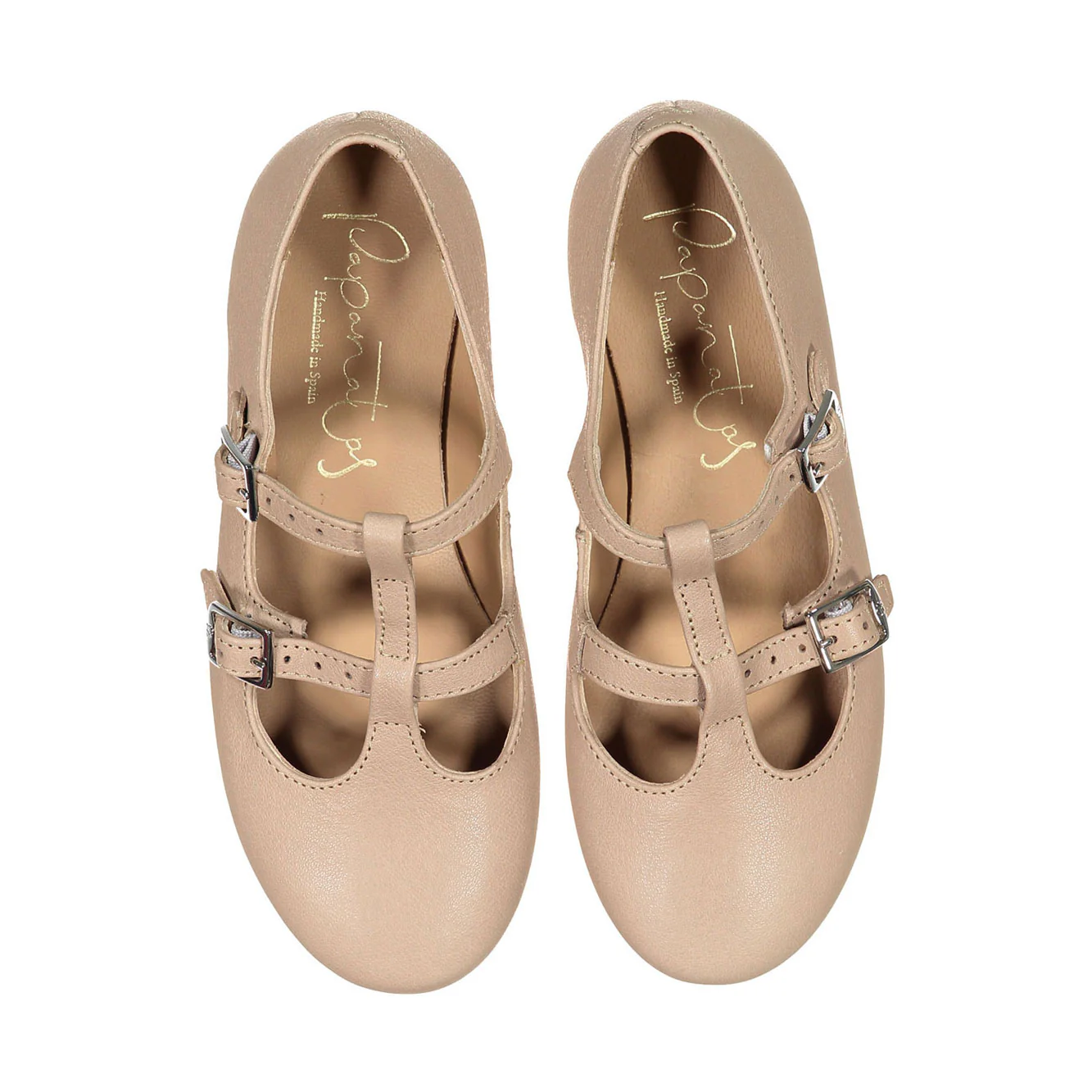Papanatas Tan Leather Double T-Strap Flats