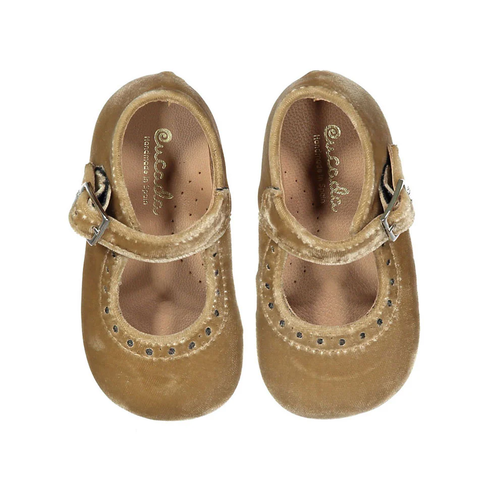 Papanatas Tan Velvet Baby Mary Janes