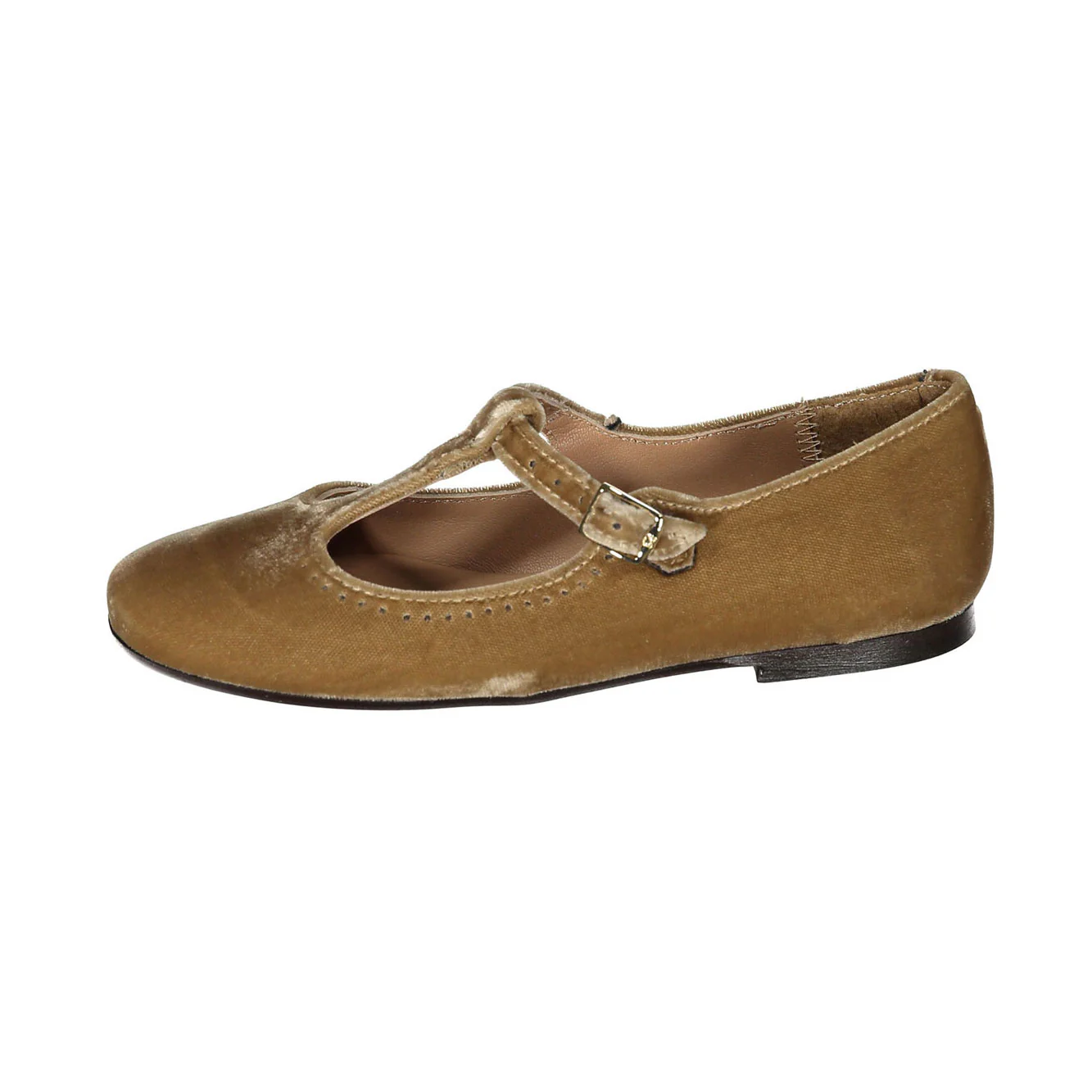 Papanatas Tan Velvet T-Strap Flat - Image 2