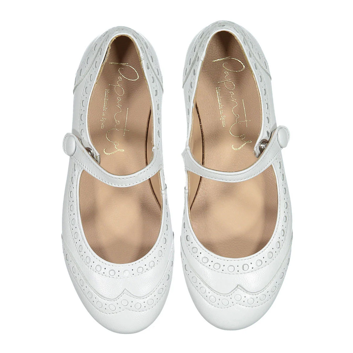 Papanatas White Wing Tip Mary Janes