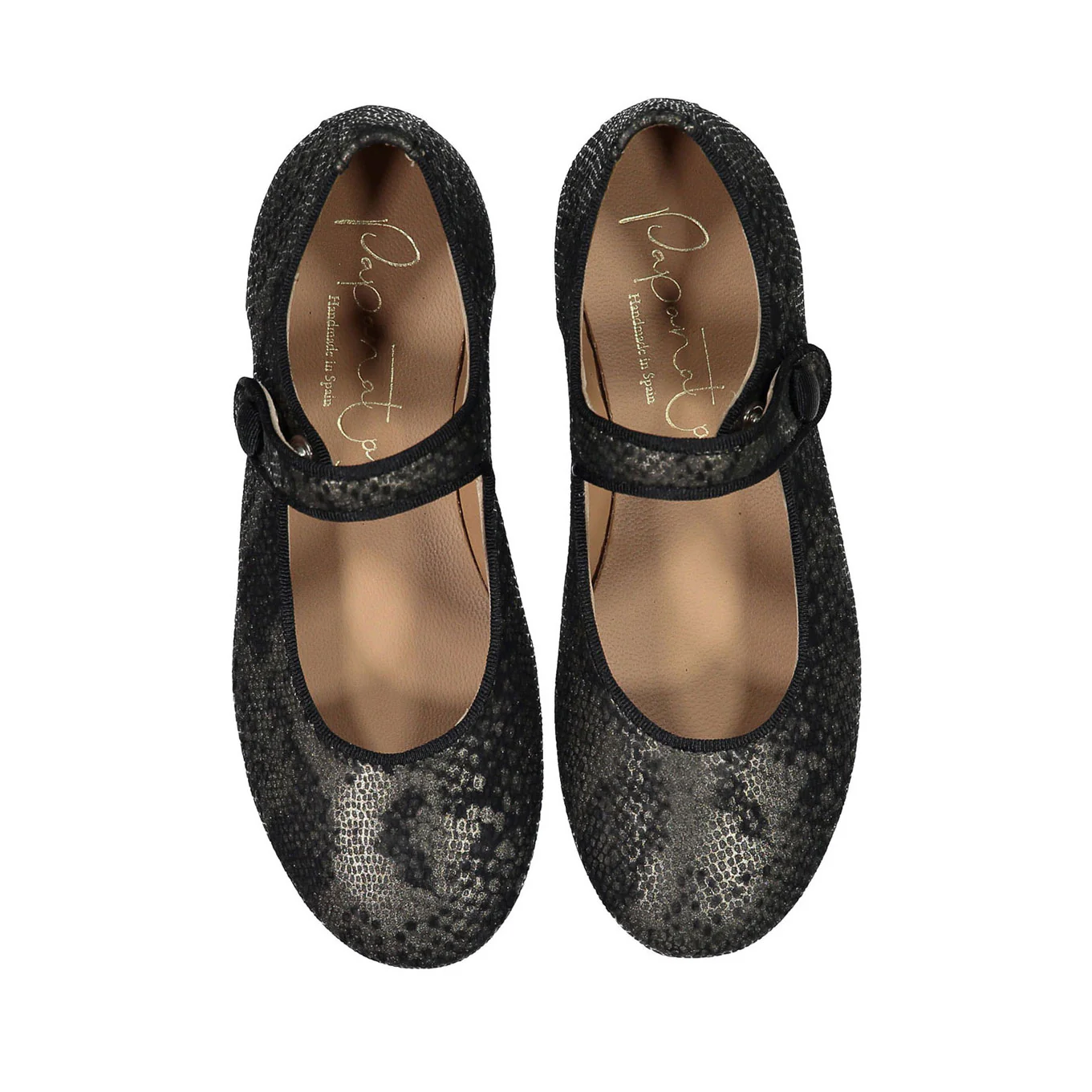 Papanatas Black Snake Detail Button Mary Janes