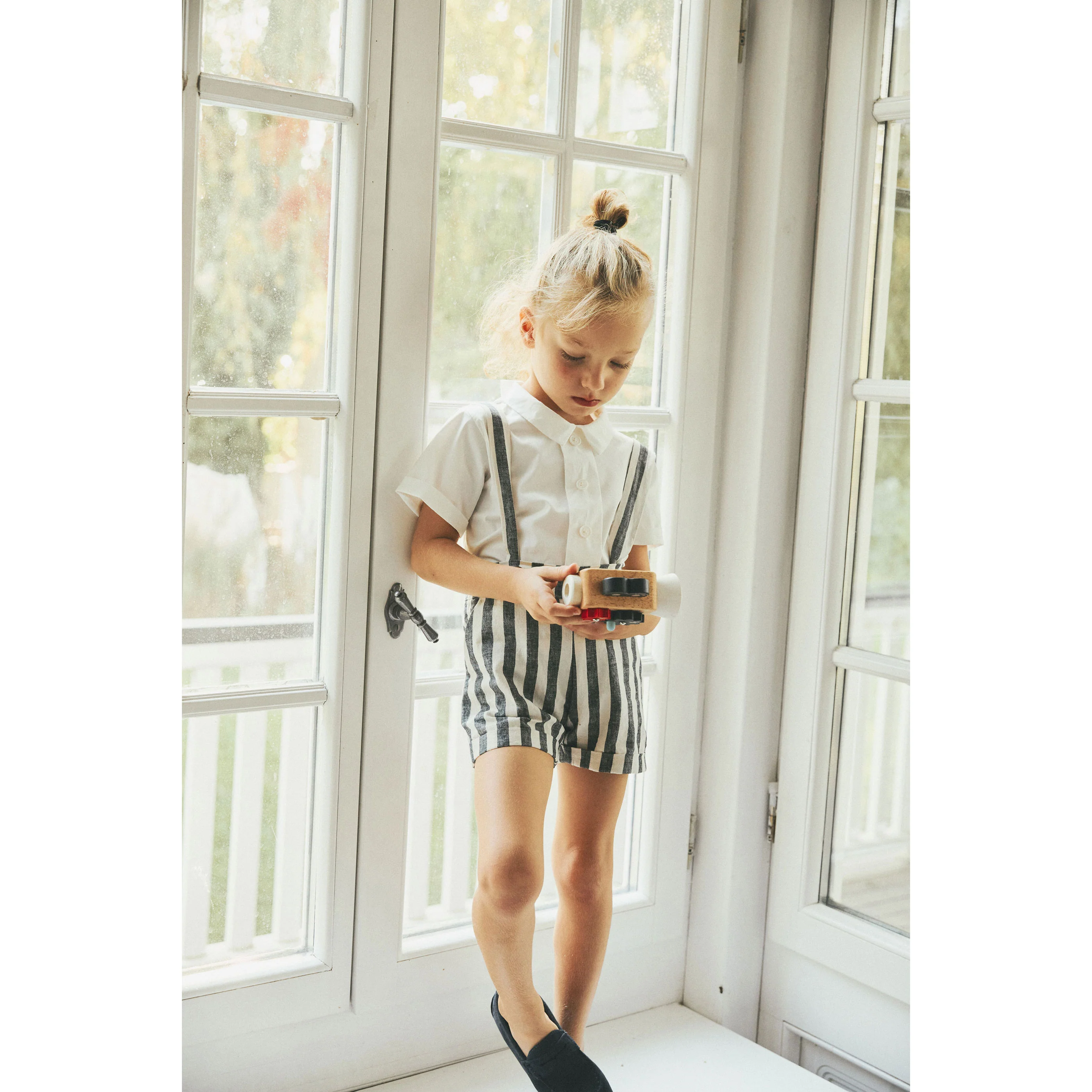 Pernille Grey/Ivory Stripe Suspender Shorts - Image 3