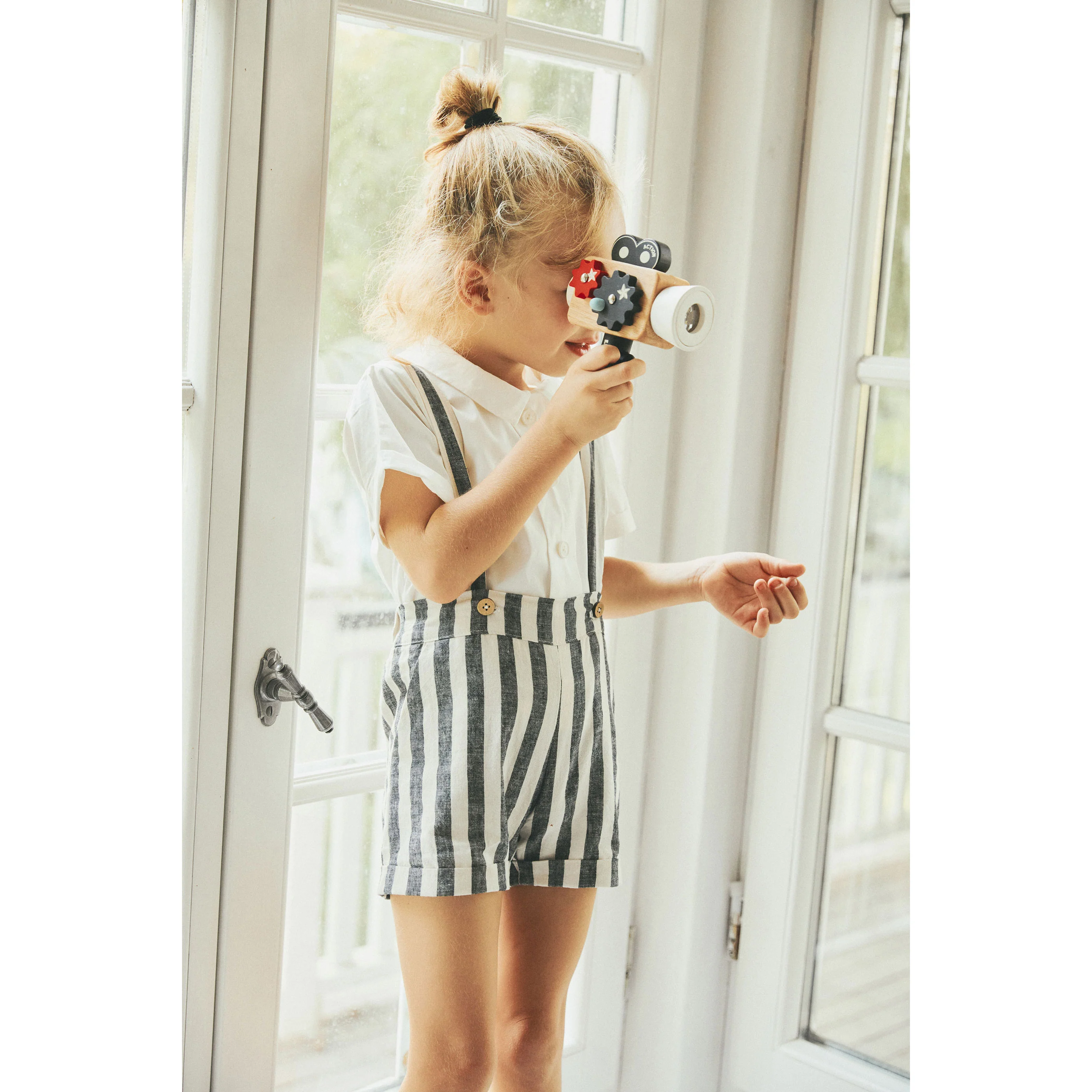 Pernille Grey/Ivory Stripe Suspender Shorts - Image 4