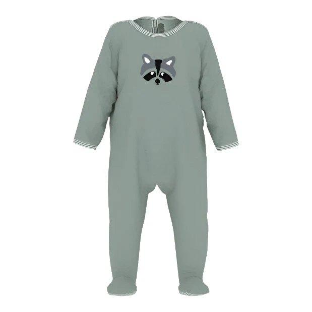 Petit Bateau Green Velour Back Snap Footie With Fox Graphic