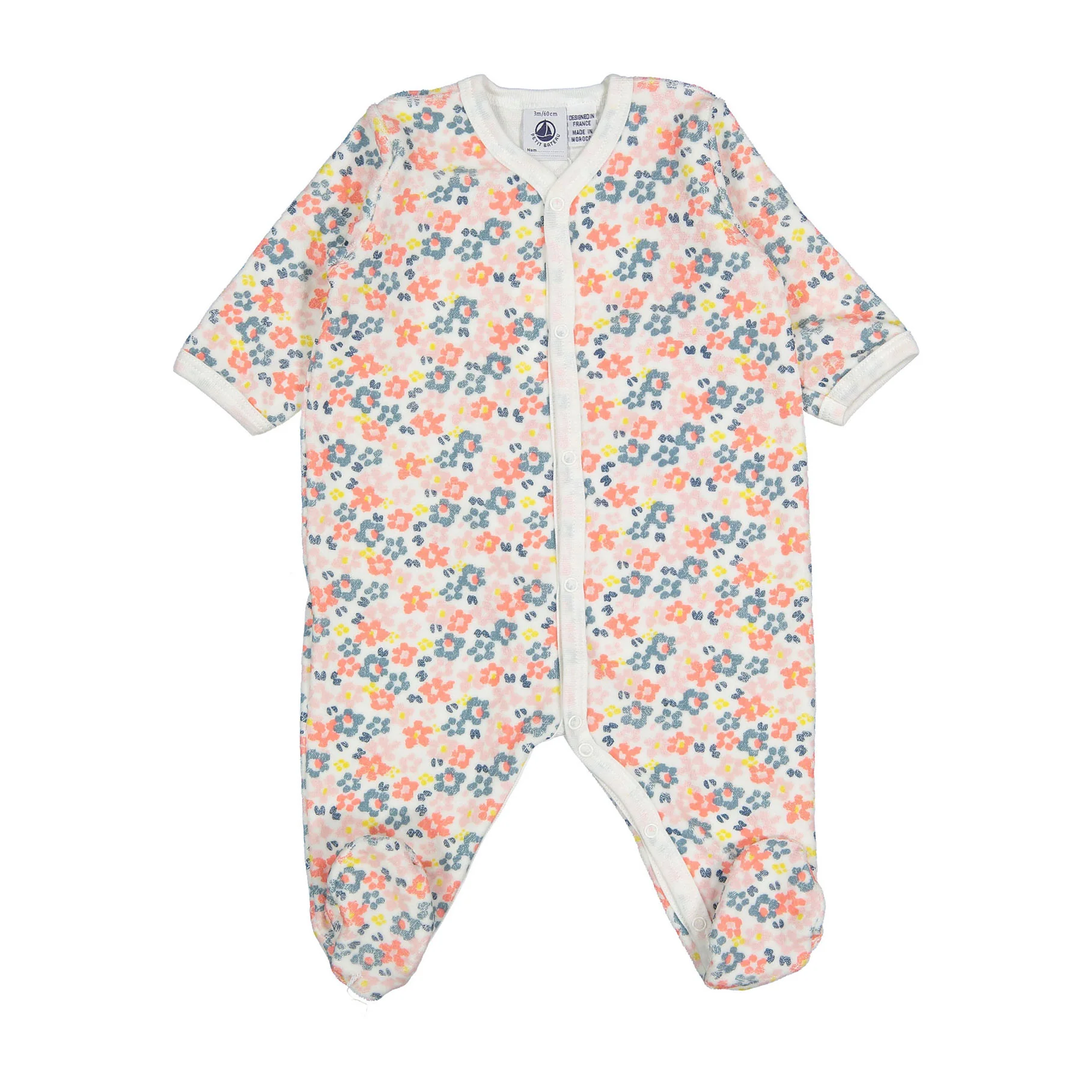 Petit Bateau Multi Floral Velour Front Snap Footie