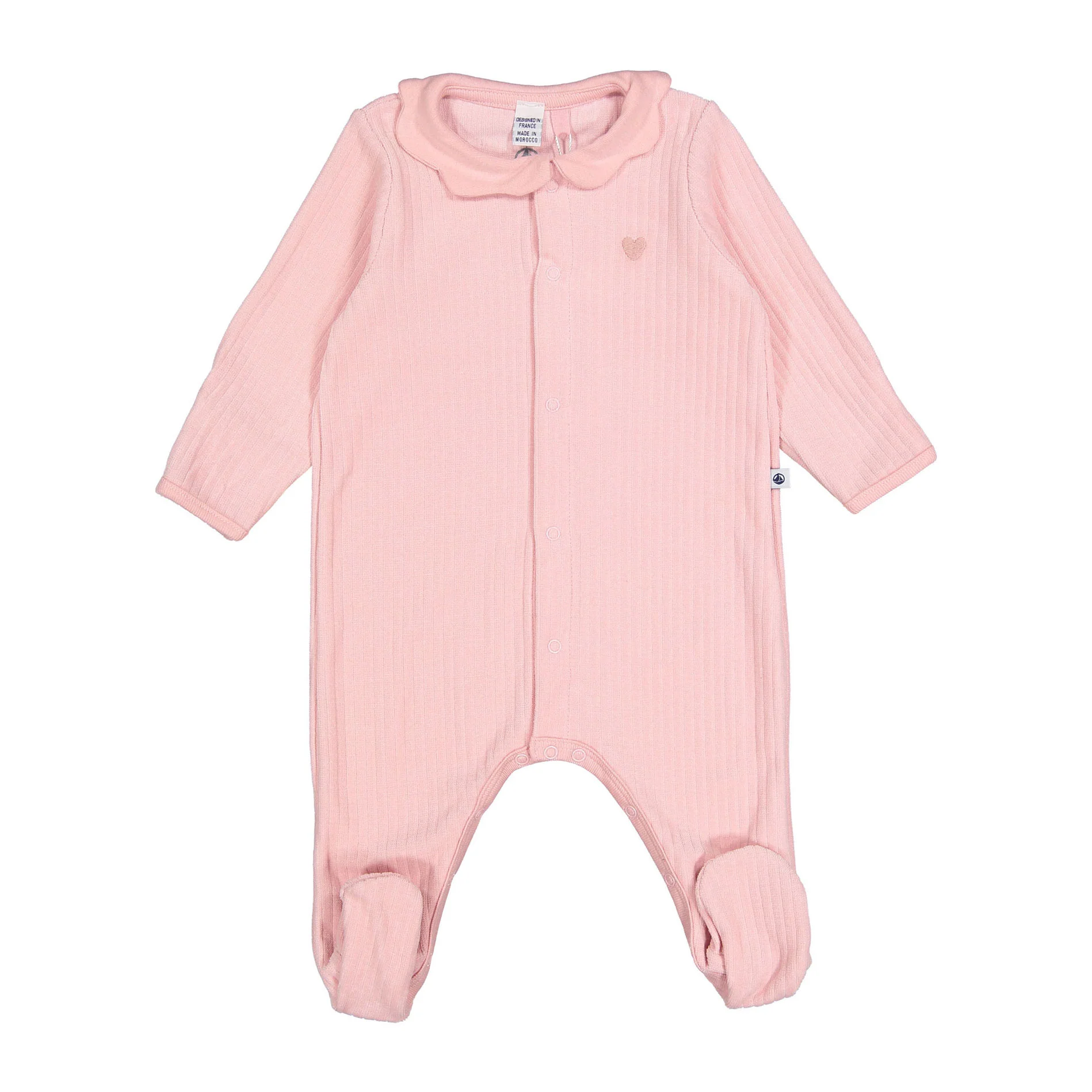 Petit Bateau Pink Bbay Velour Collar Footie