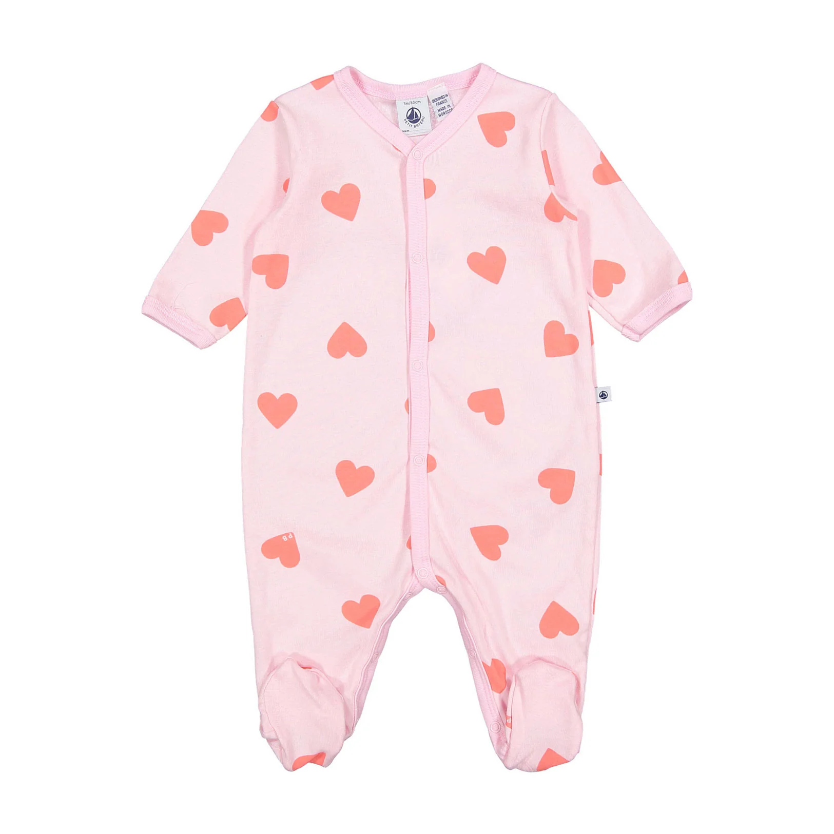 Petit Bateau Pink Heart Front Snap Footie