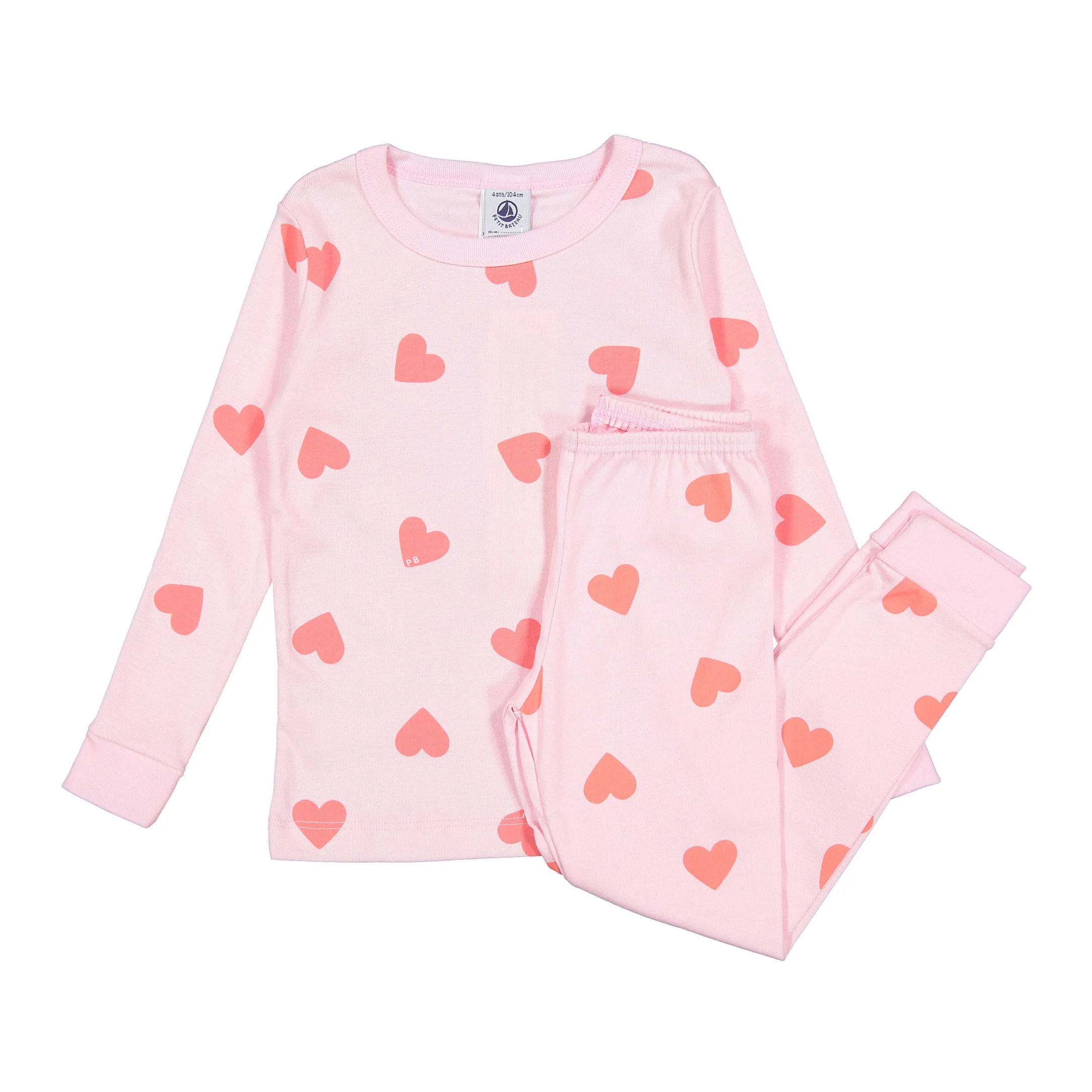 Petit Bateau Pink Heart Print Pajamas
