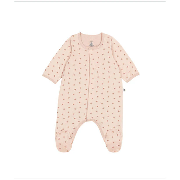 Petit Bateau Pink Velour Footie With Bodysuit