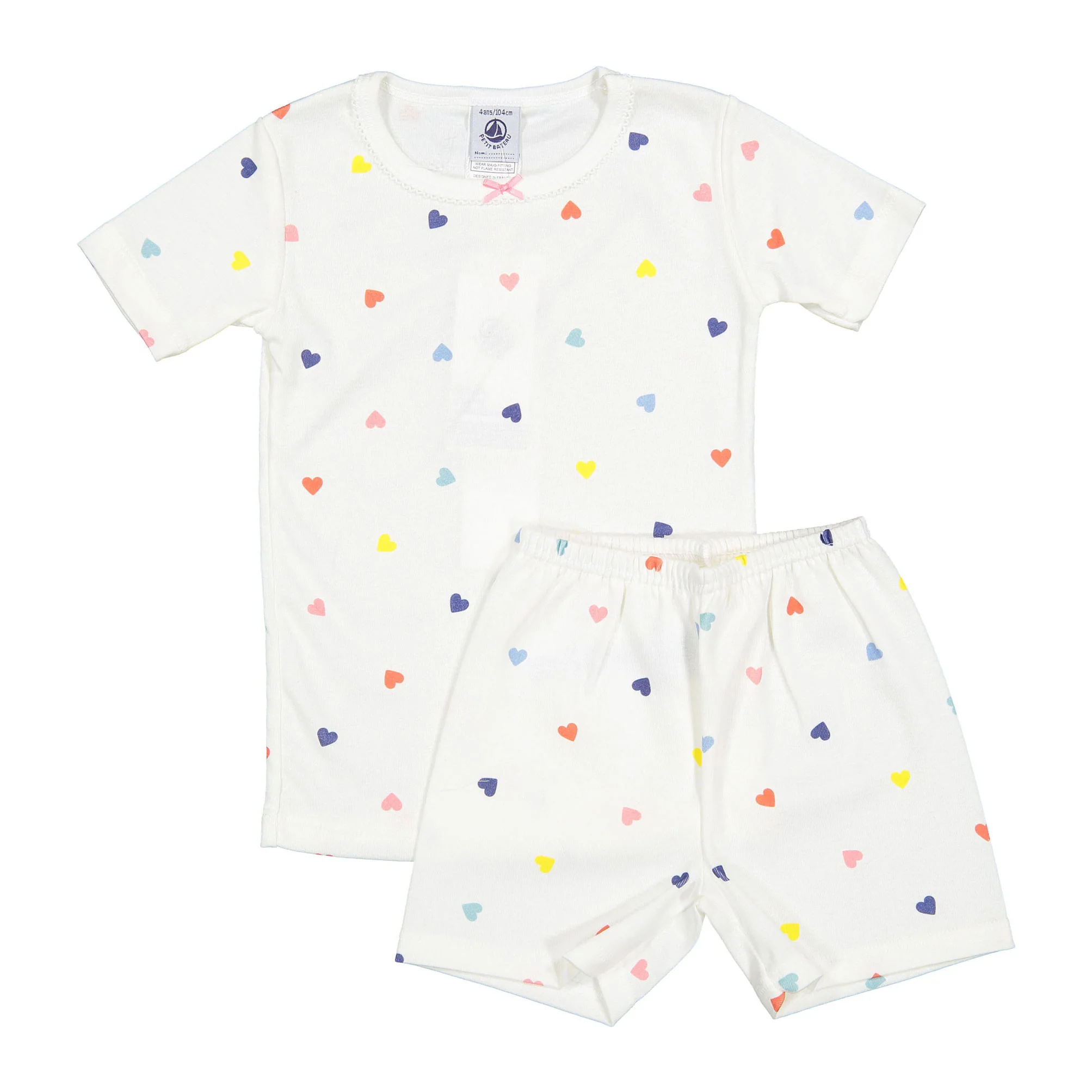 Petit Bateau White Multi Hearts Short Pajamas