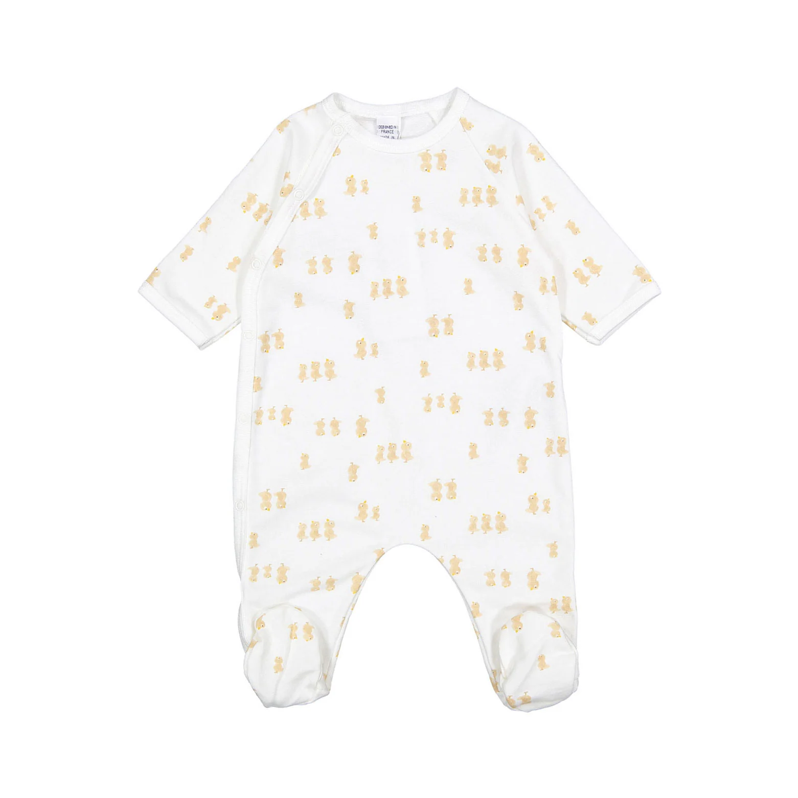 Petit Bateau White Side Snap Bird Print Footie