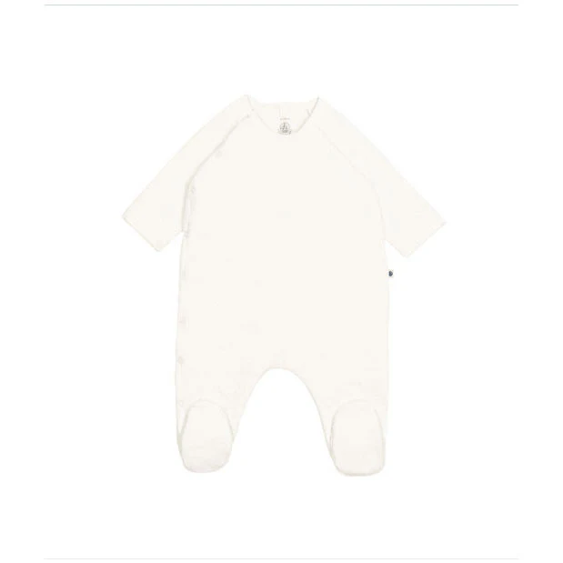 Petit Bateau White Side Snap Heart Print Footie
