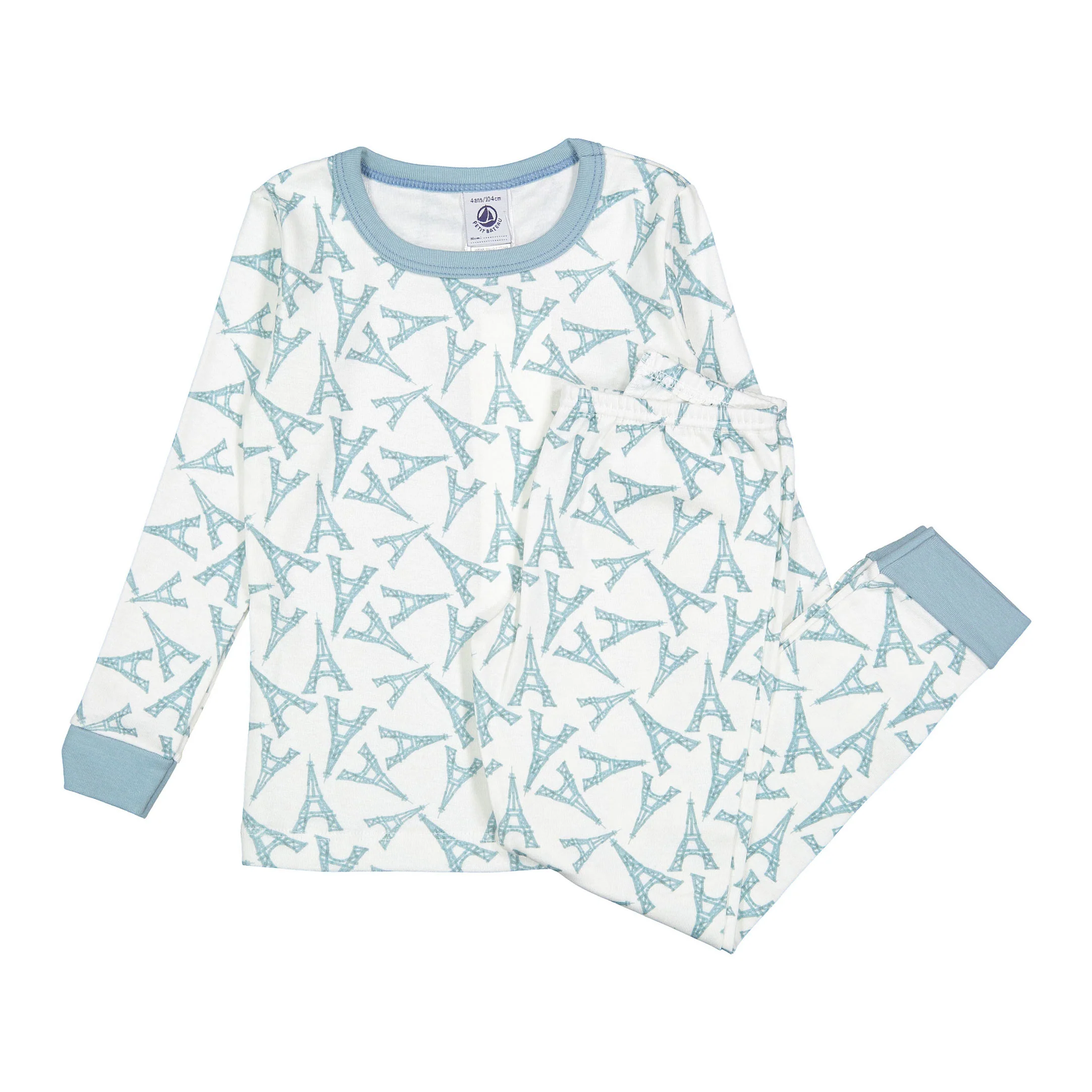 Petit Bateau White Teal Eiffel Tower Pajamas