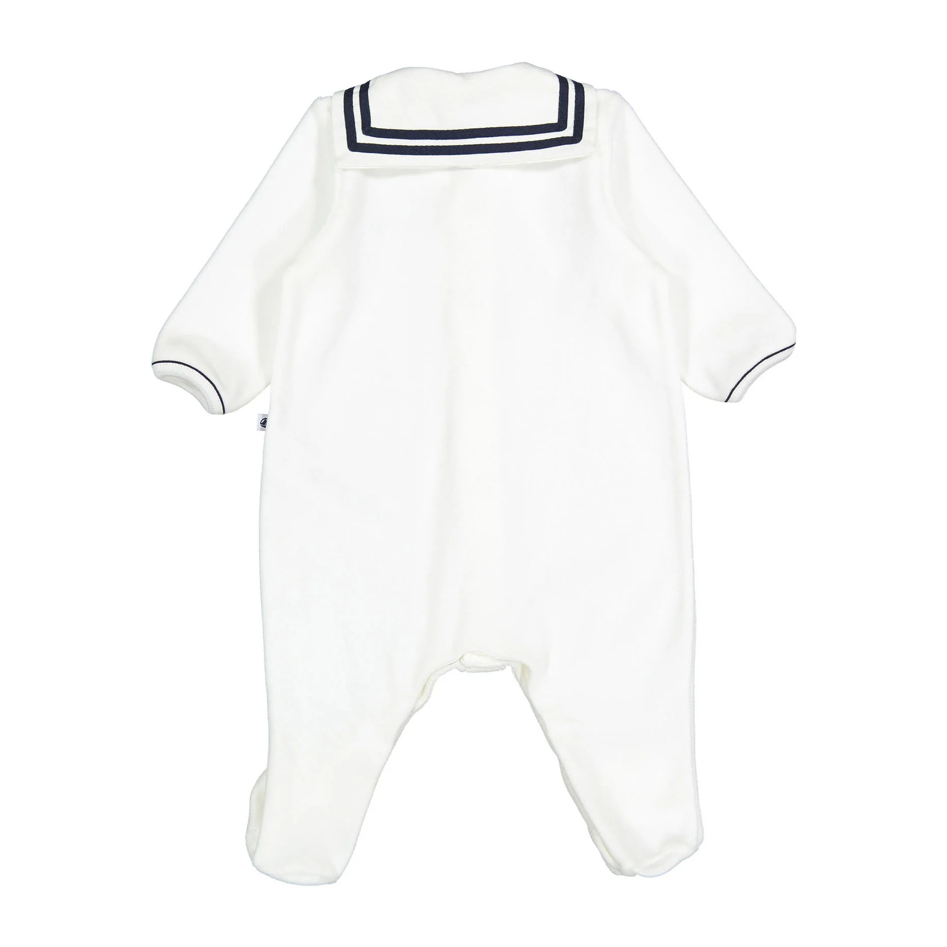 Petit Bateau White Velour Sailor Collar Footie - Image 2
