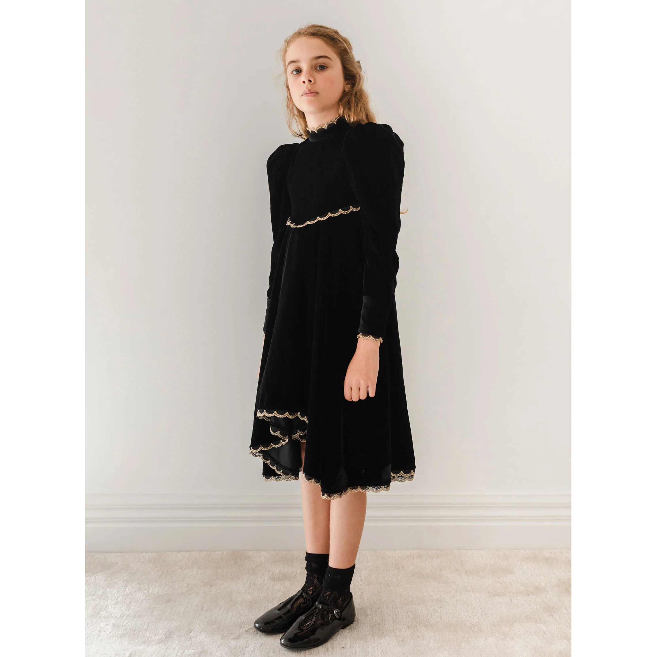 Petite Amalie Black Metallic Lace Velvet Dress - Image 2
