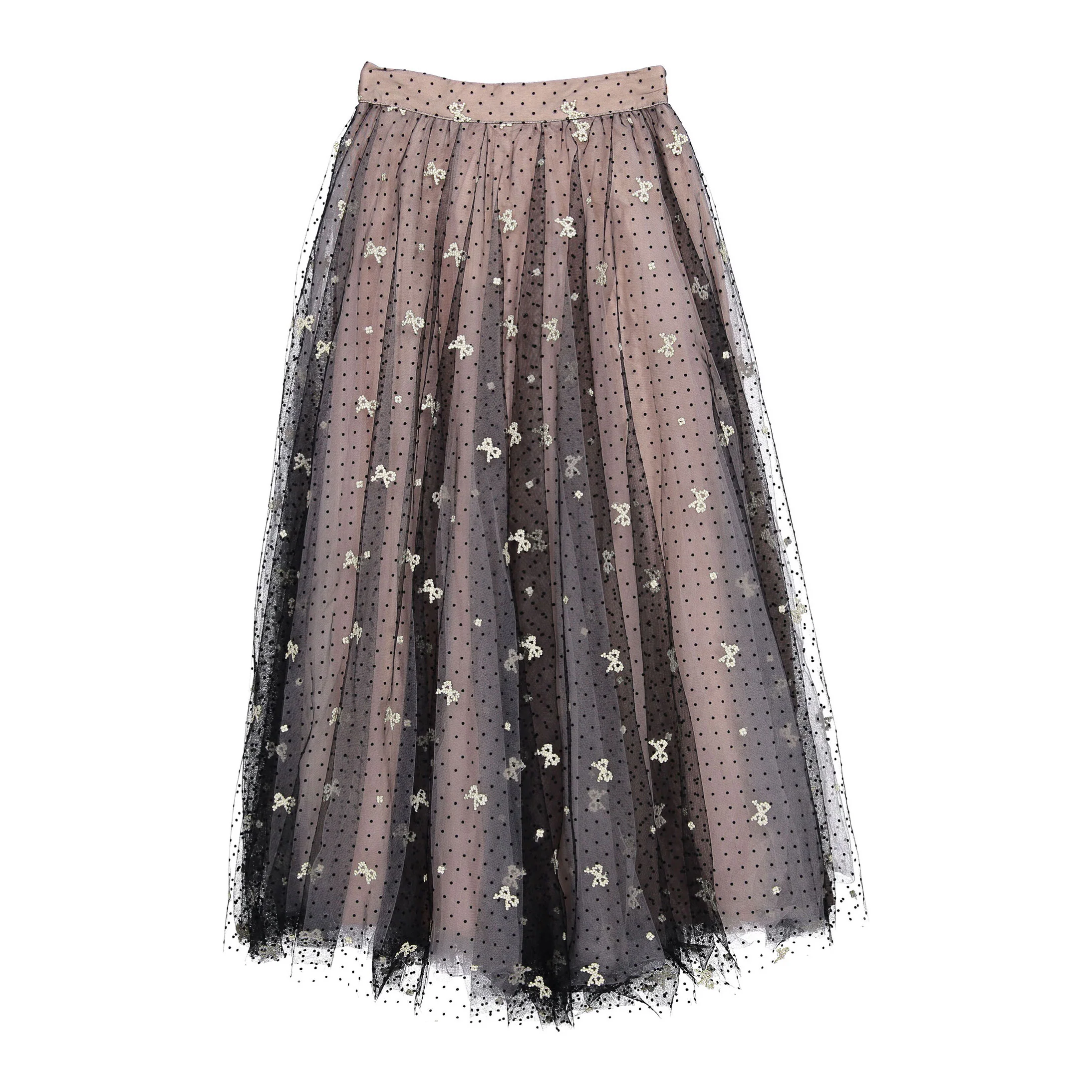 Petite Amalie Black/Pink Embroidered Bow Tulle Skirt