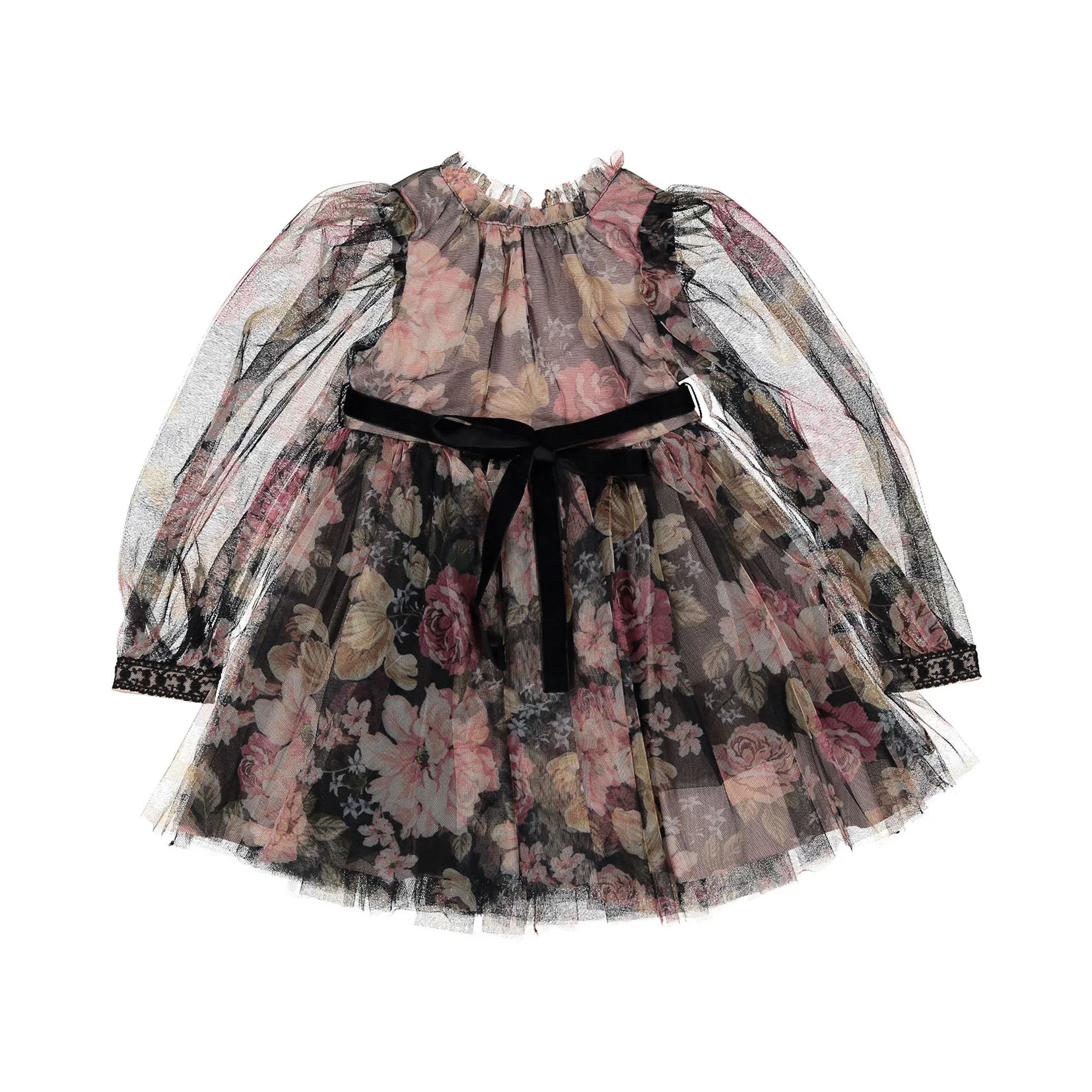 Petite Amalie Black Romantic Floral Printed Tulle Dress