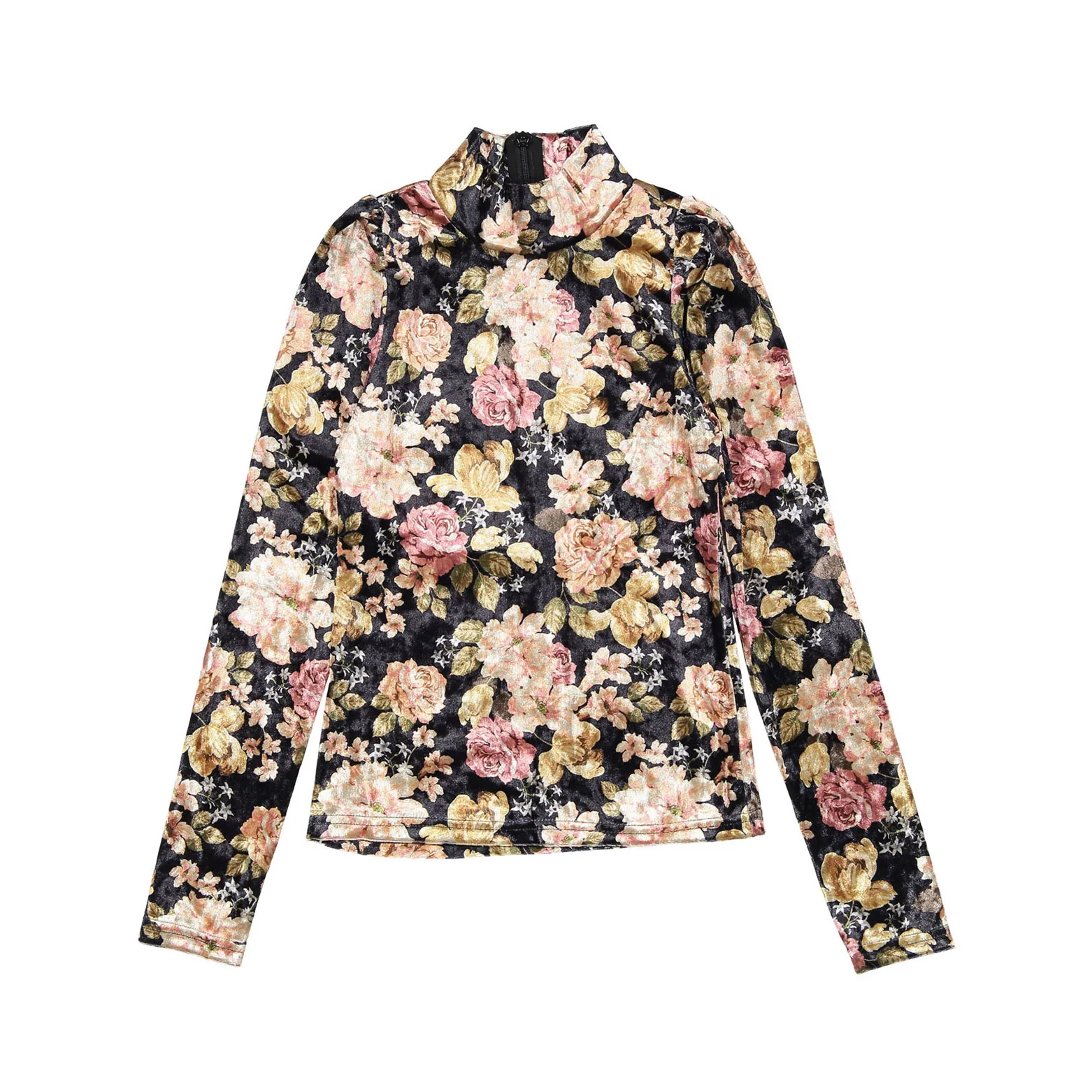 Petite Amalie Black Romantic Floral Velvet Top